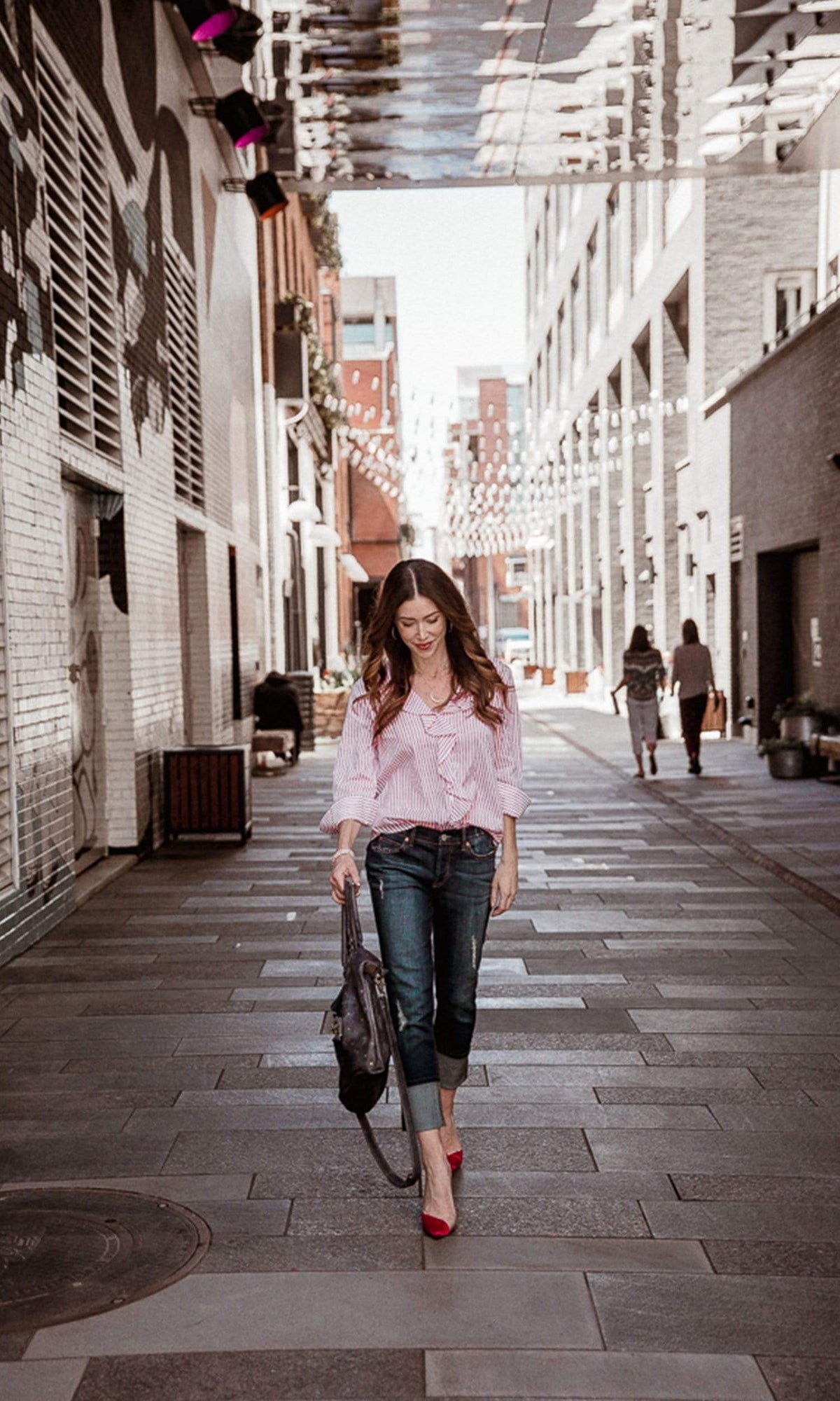 Velvet by Graham &amp; Spencer Hama Striped Ruffle Front Button Up Top