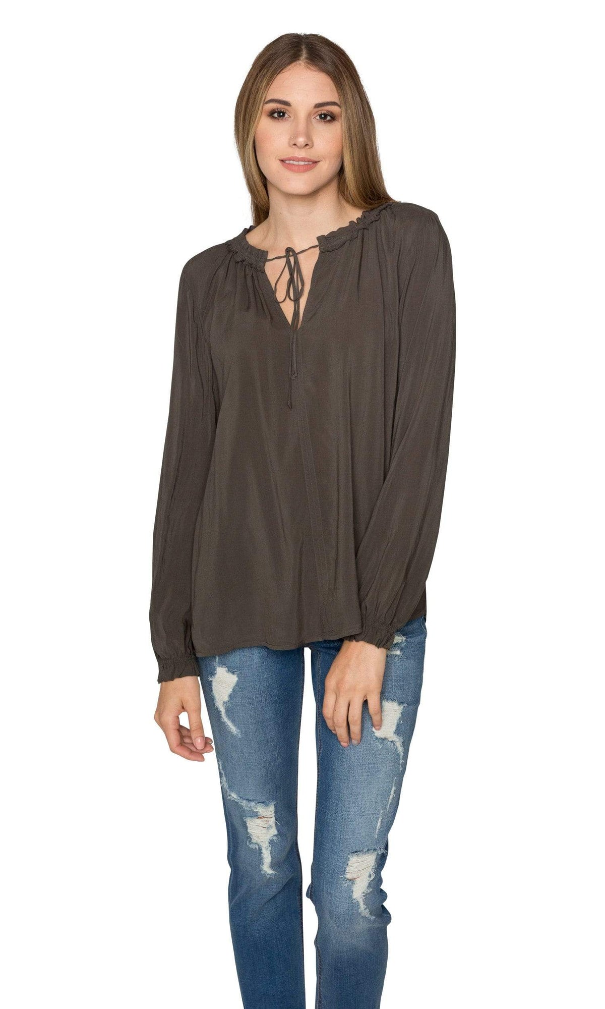 Velvet by Graham &amp; Spencer Samantha03 Rayon Challis Peasant Tie Top