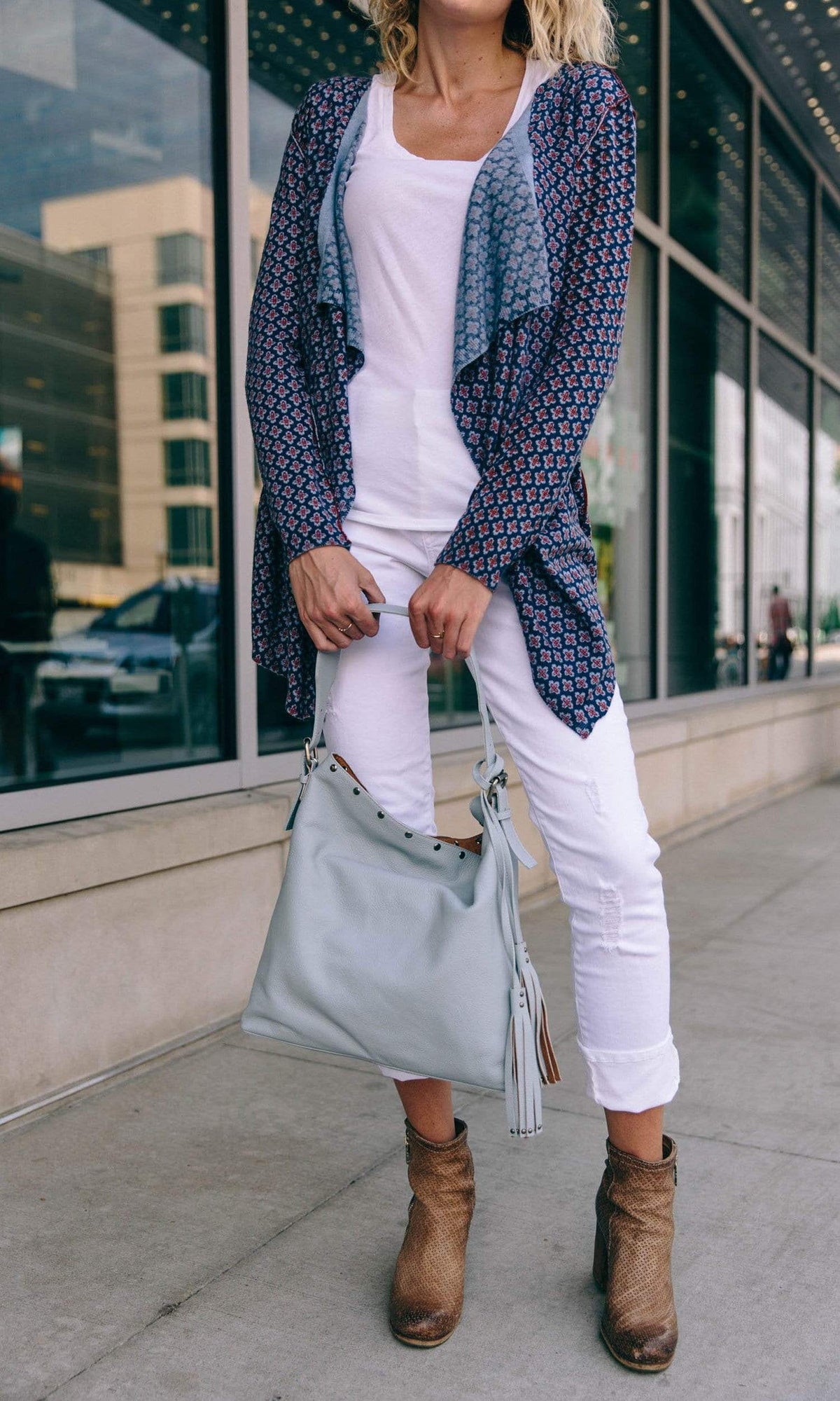 Knitwit Open Drape Light Cashmere Cardigan - Navy Denim Cross