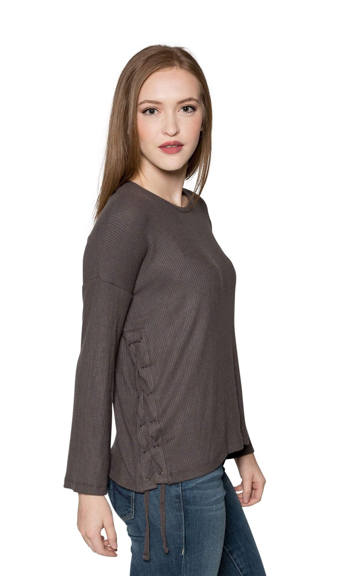 Velvet by Graham &amp; Spencer Jonas Cozy Rib Lace Up Sleeve Top