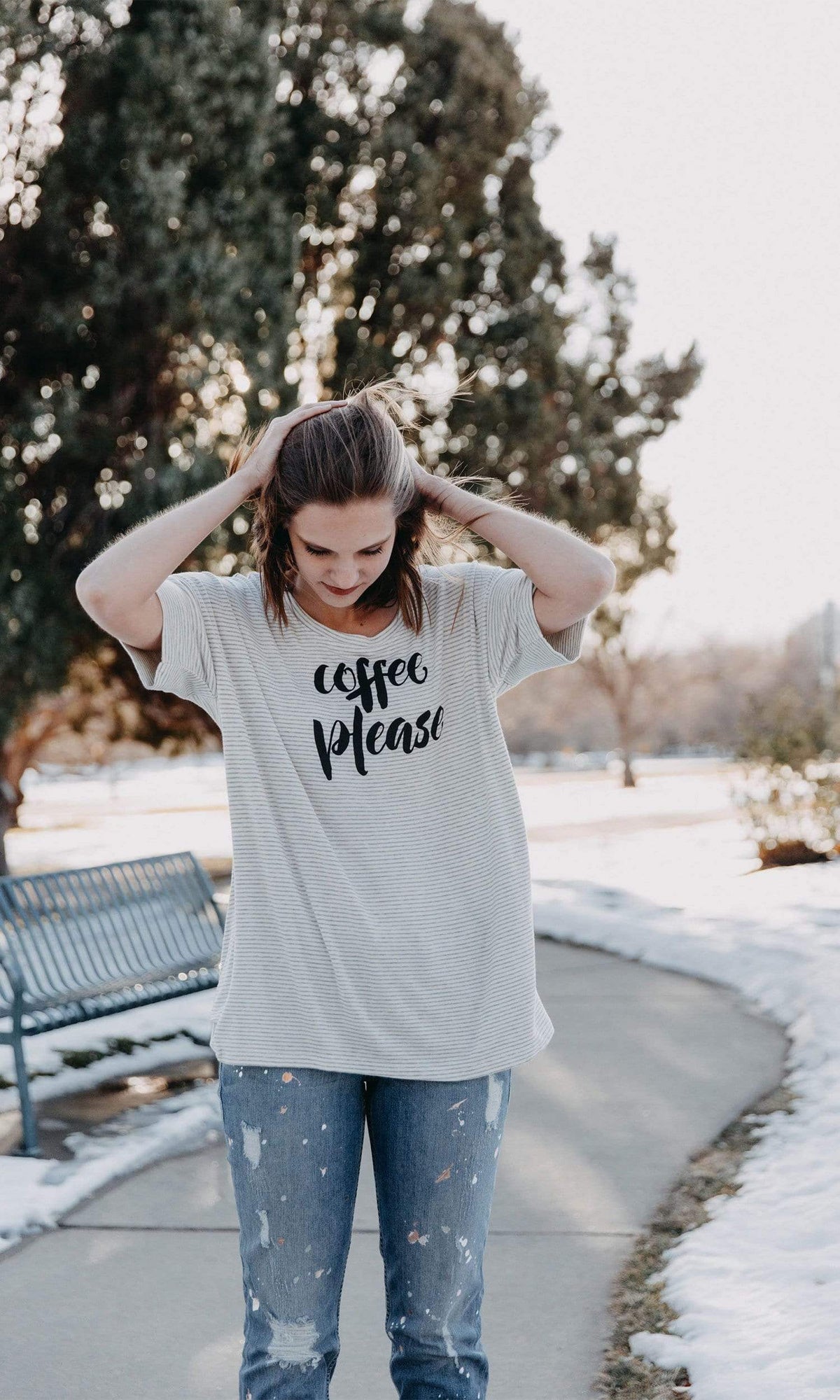 Sundown by River + Sky Coffee Please Striped Sleep Tee