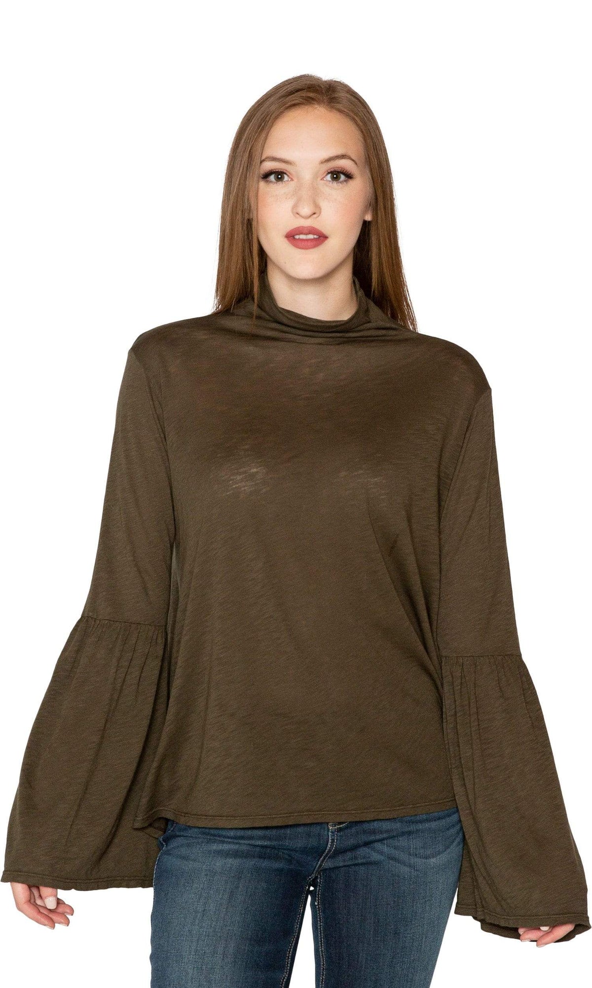 Velvet by Graham &amp; Spencer Xena Lux Slub Bell Sleeve Mock Neck Top