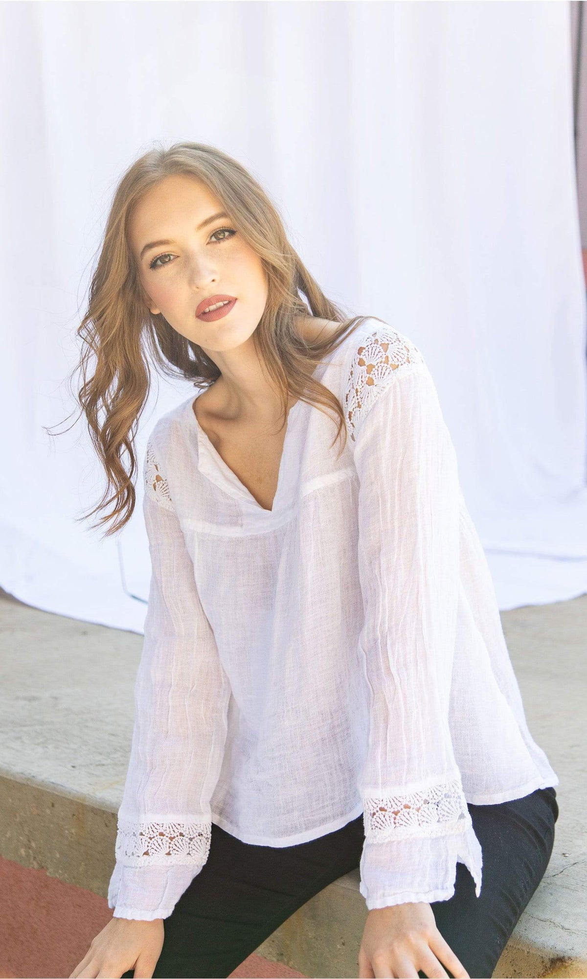 Haris Cotton Lace Trim Blouse