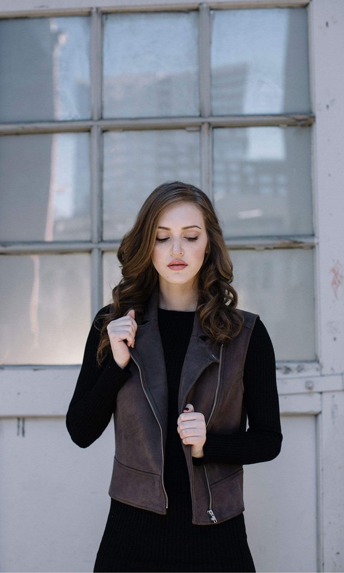 Level 99 Alexa Moto Faux Suede Vest