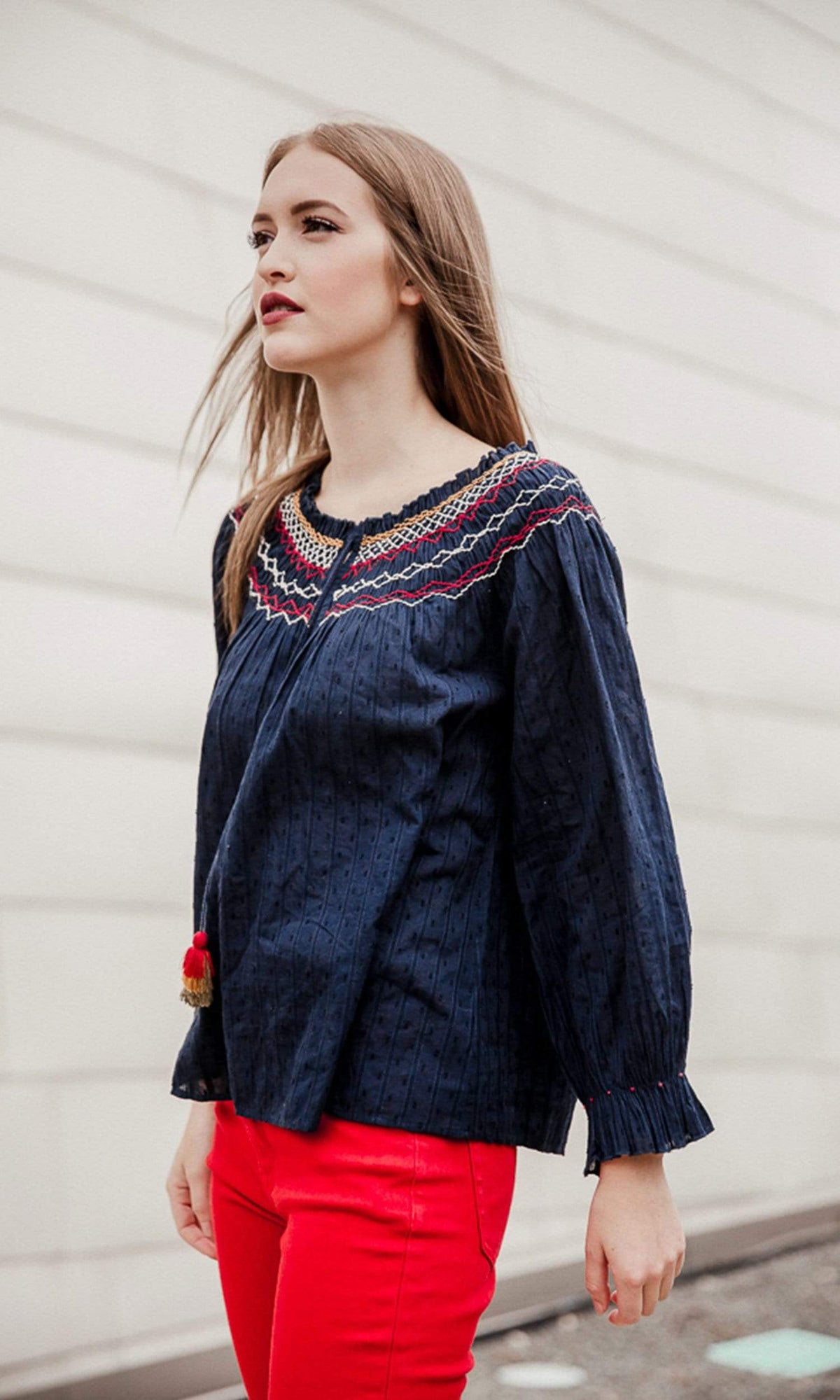Velvet by Graham &amp; Spencer Trudie Embroidered Smocked Top