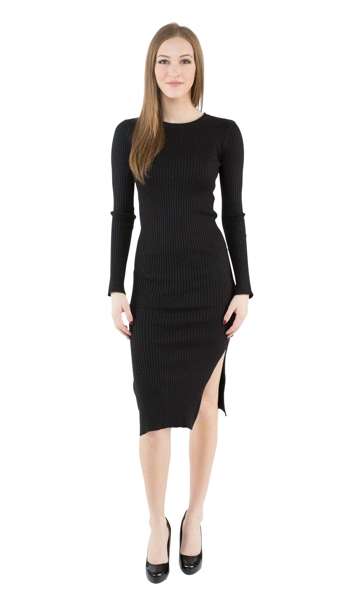 J.O.A. Long Sleeve Midi Dress with Side Slits