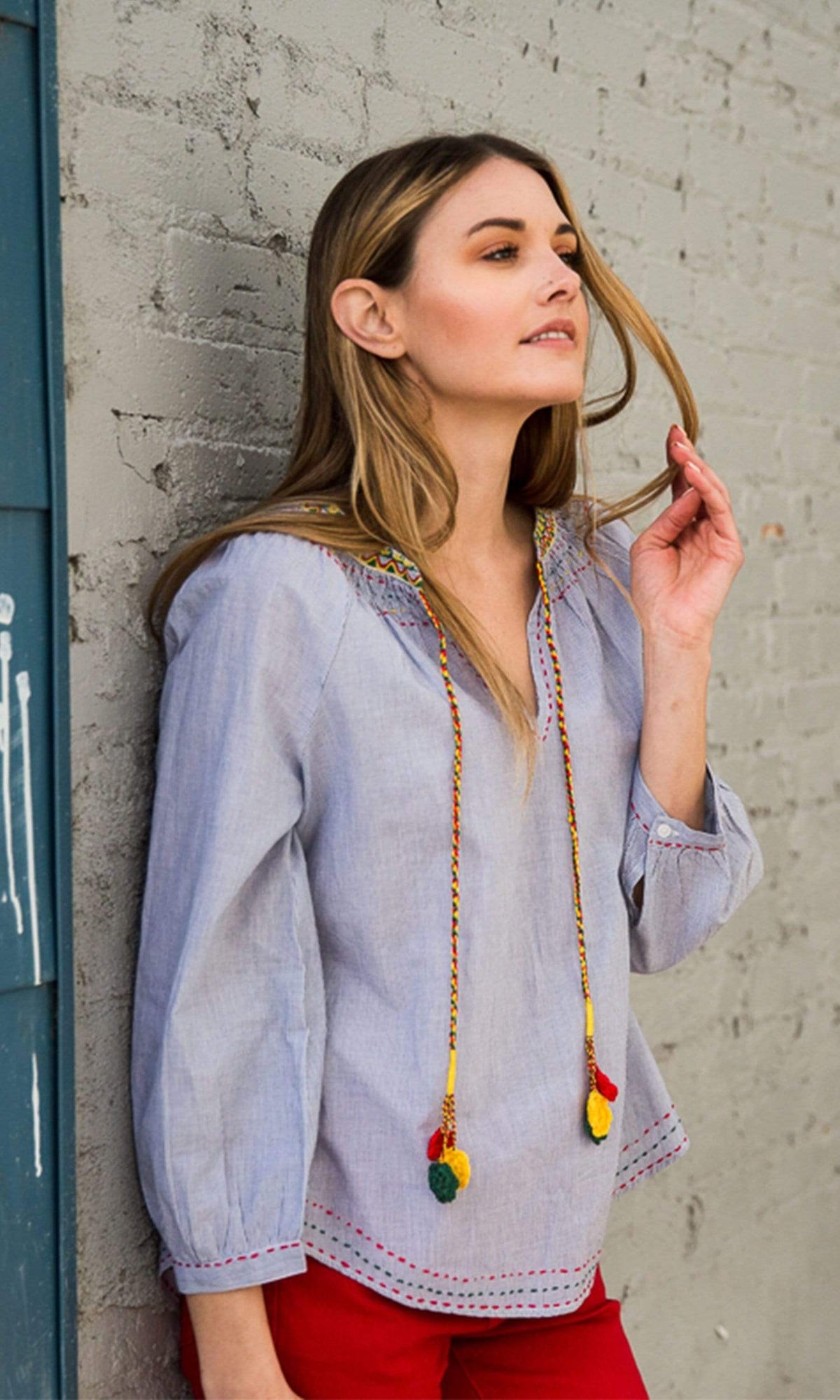 Velvet by Graham &amp; Spencer Neena Shay Embroidered Stripe Peasant Top