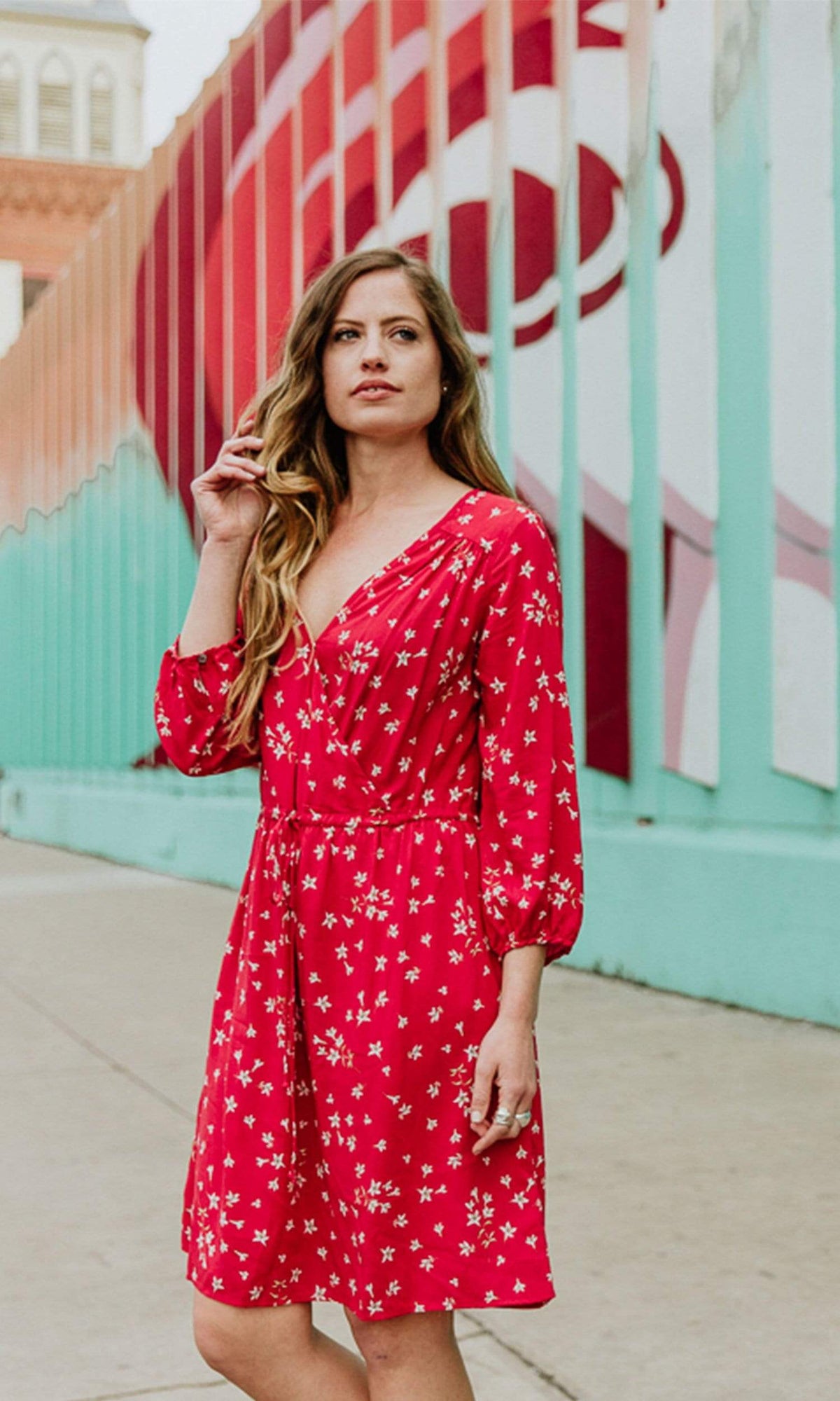 Velvet by Graham &amp; Spencer Danay Spring Floral Challis Long Sleeve Faux Wrap Dress