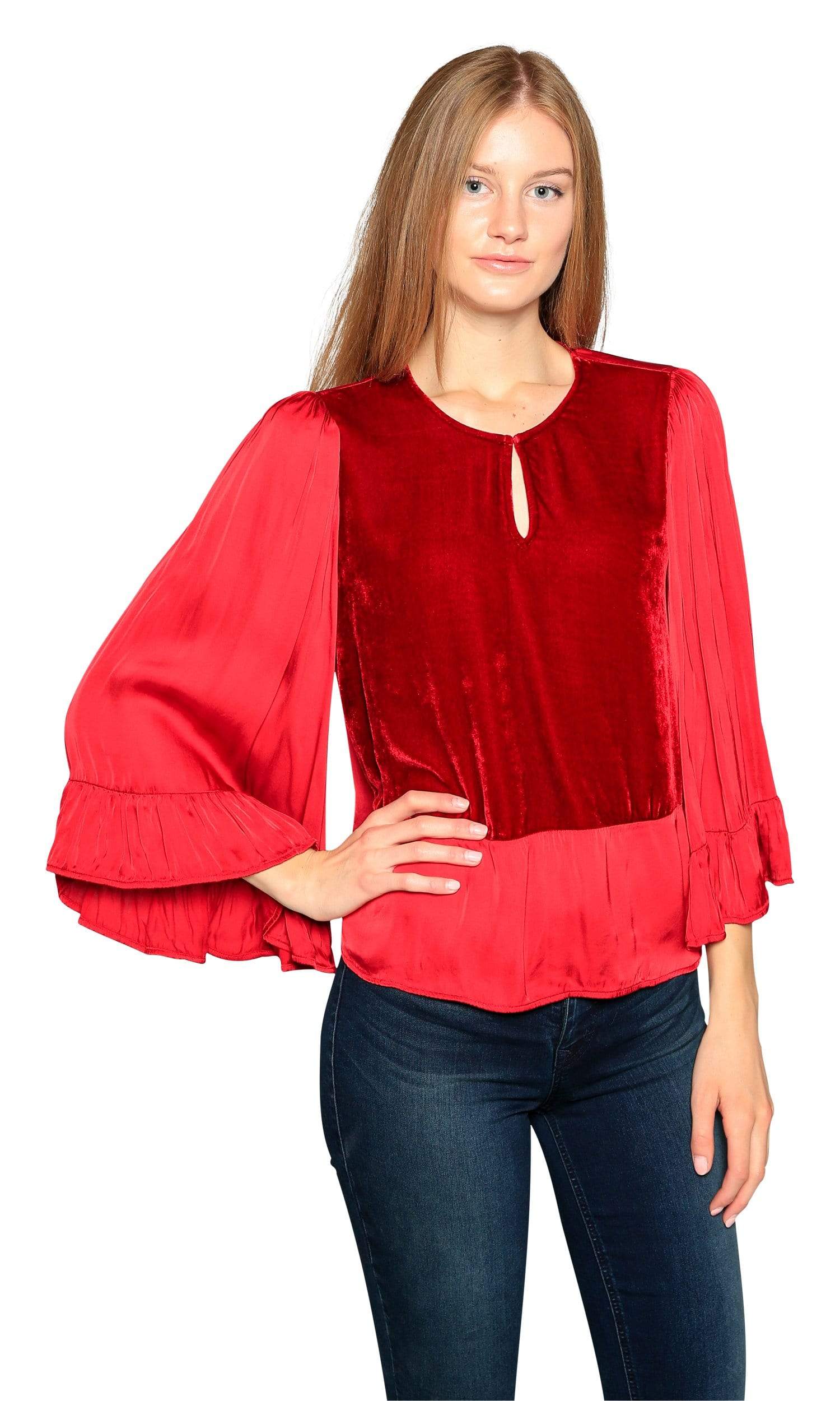 Velvet by Graham & Spencer Galila Velvet Satin Peasant Top