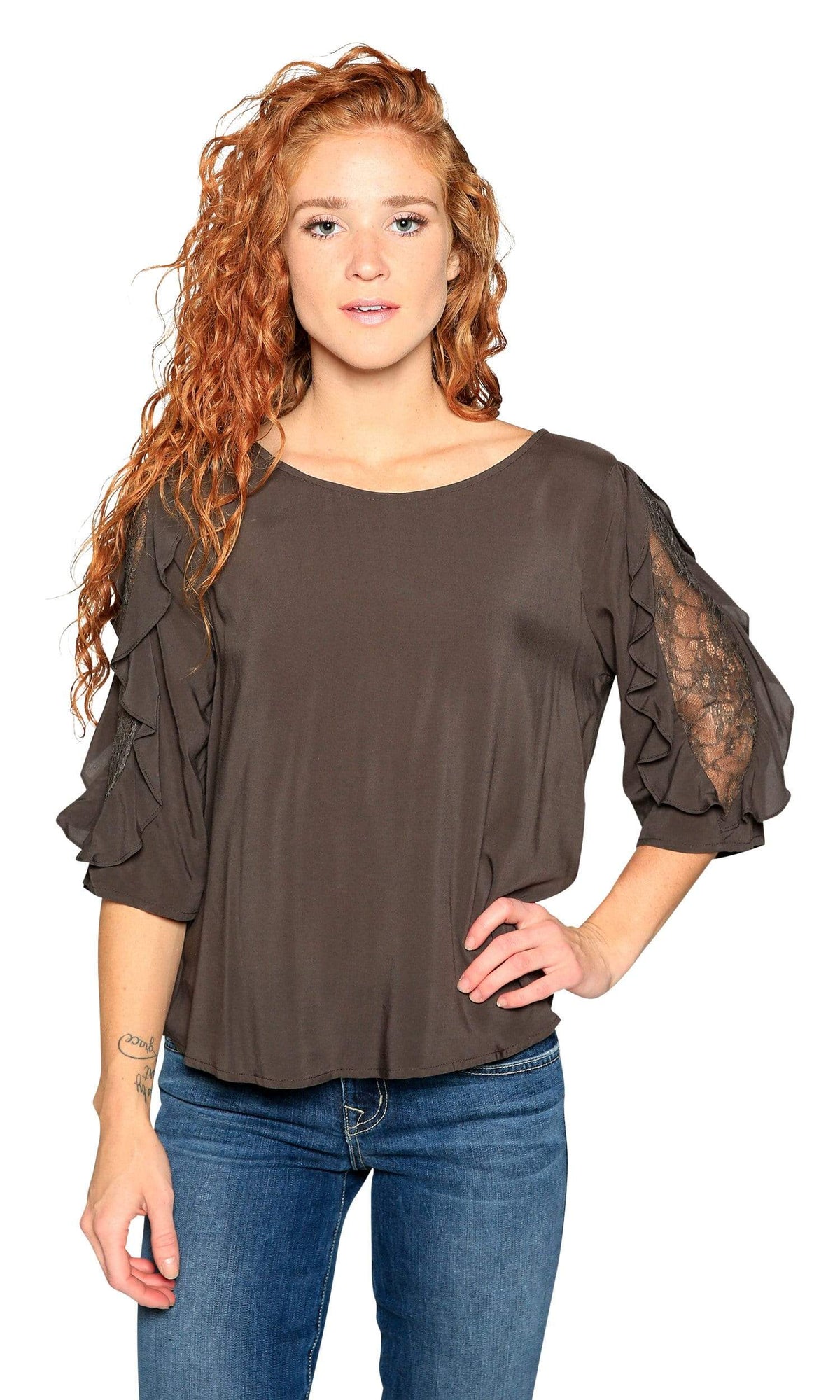 Velvet by Graham &amp; Spencer Wrenley Lace Sleeve Challis Top