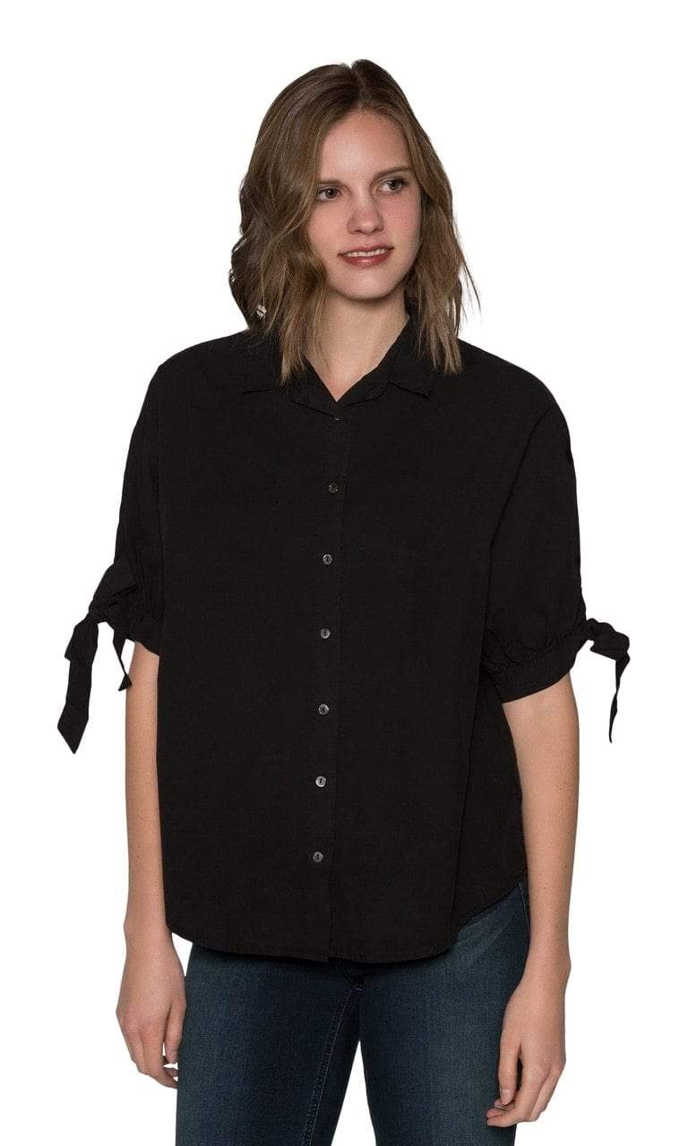 Velvet by Graham &amp; Spencer Meryl Cotton Poplin Tie Sleeve Button Up Top