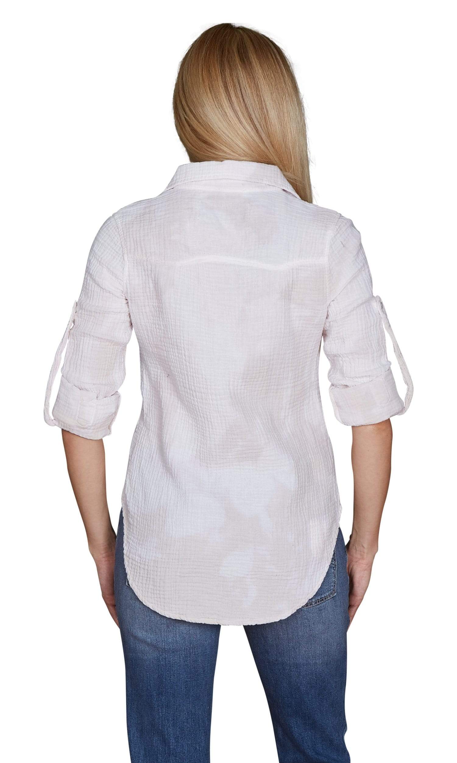 Nu Vintage Solid Beige Bleach Button Up Top