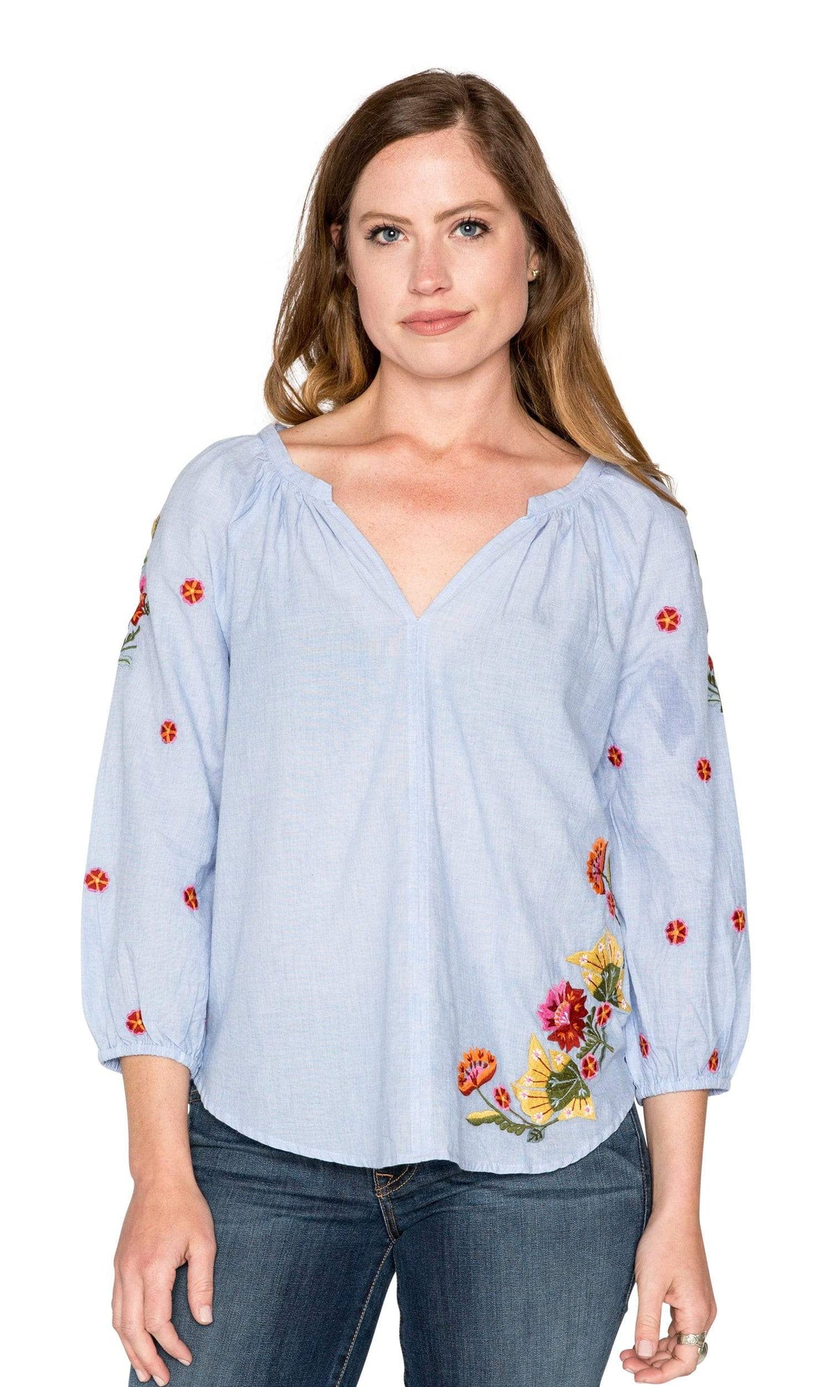 Velvet by Graham &amp; Spencer Arabelle Kali Embroidered Chambray Top