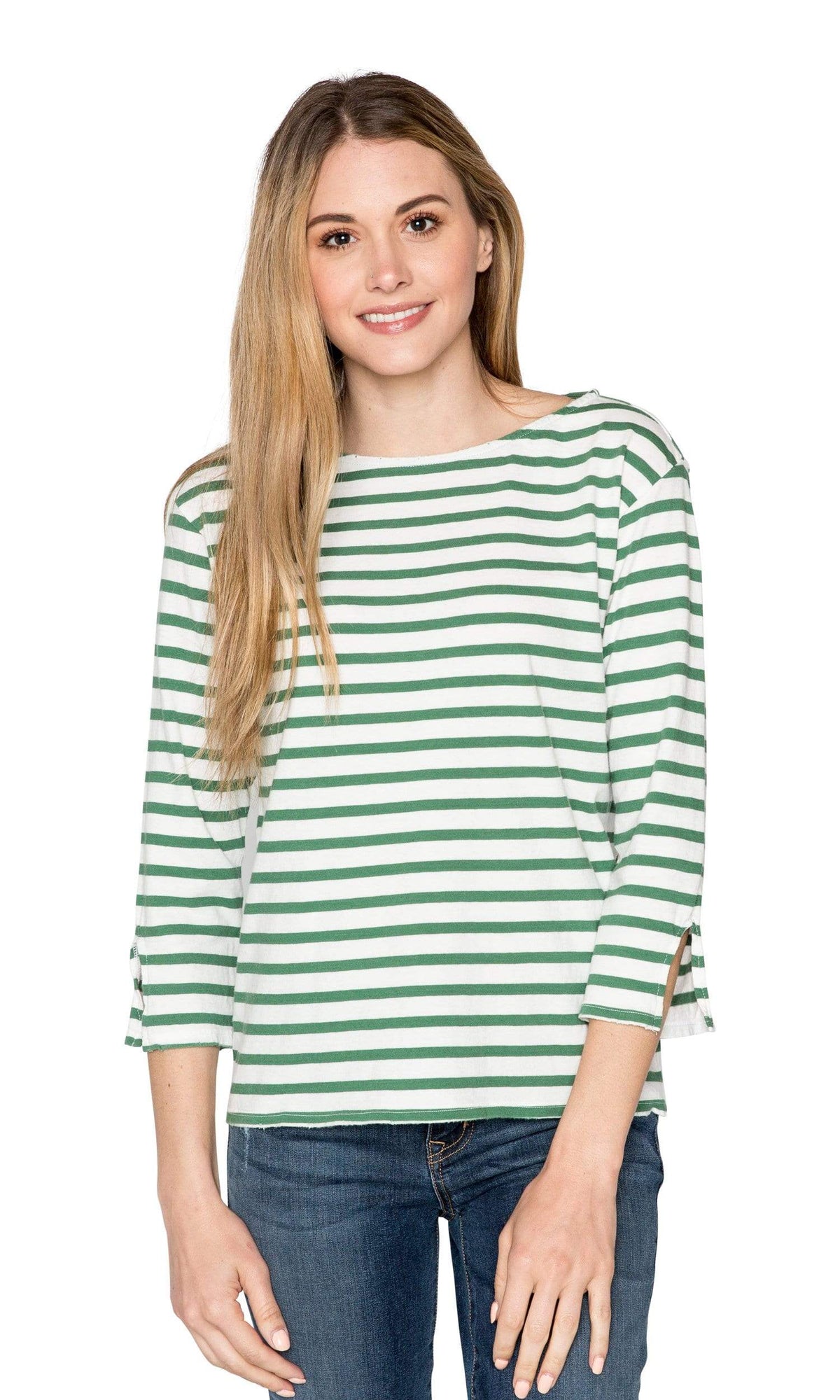 Velvet by Graham &amp; Spencer Camber Stripe Knit Distressed Boat Neck Top