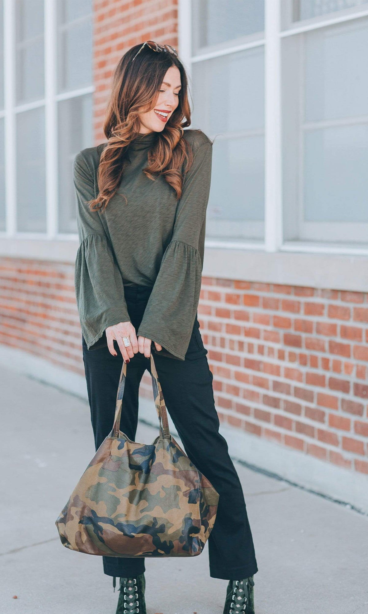 Streets Ahead Charlotte Pyramid Camo Print Large Leather Tote