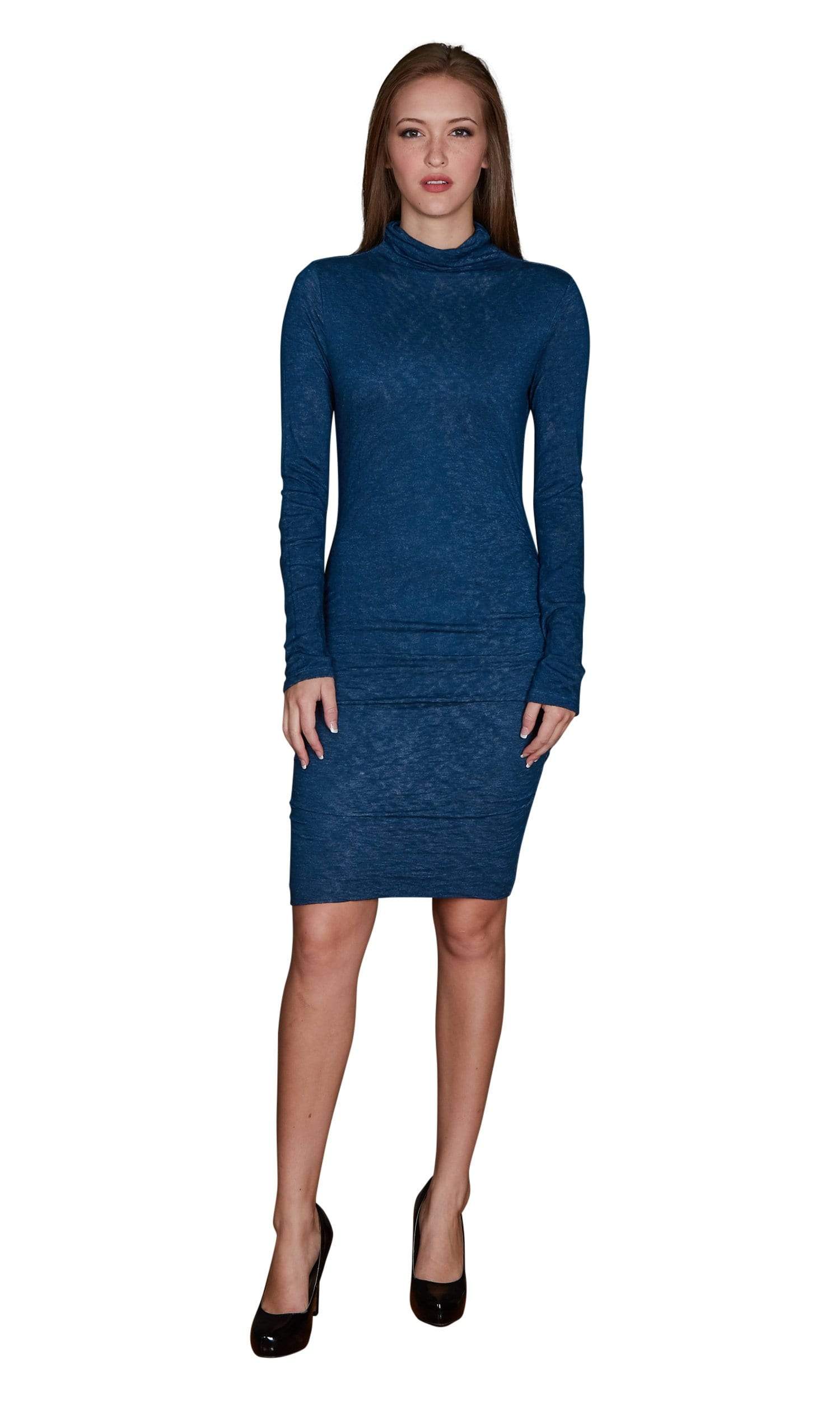 blue velvet turtleneck dress 90s Velvet Turtleneck Mini Dress (M)