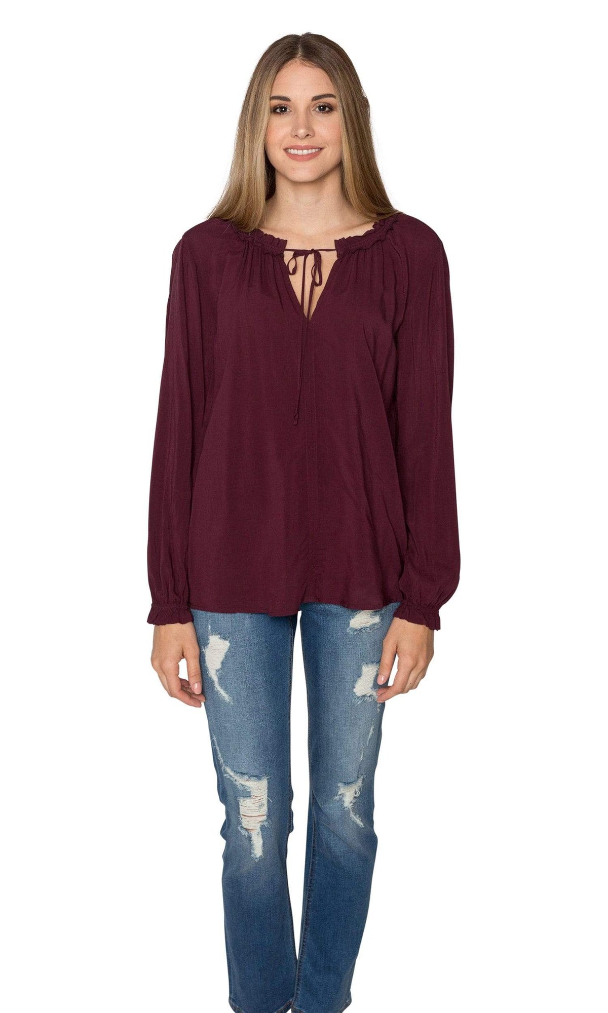 Velvet by Graham &amp; Spencer Samantha03 Rayon Challis Peasant Tie Top