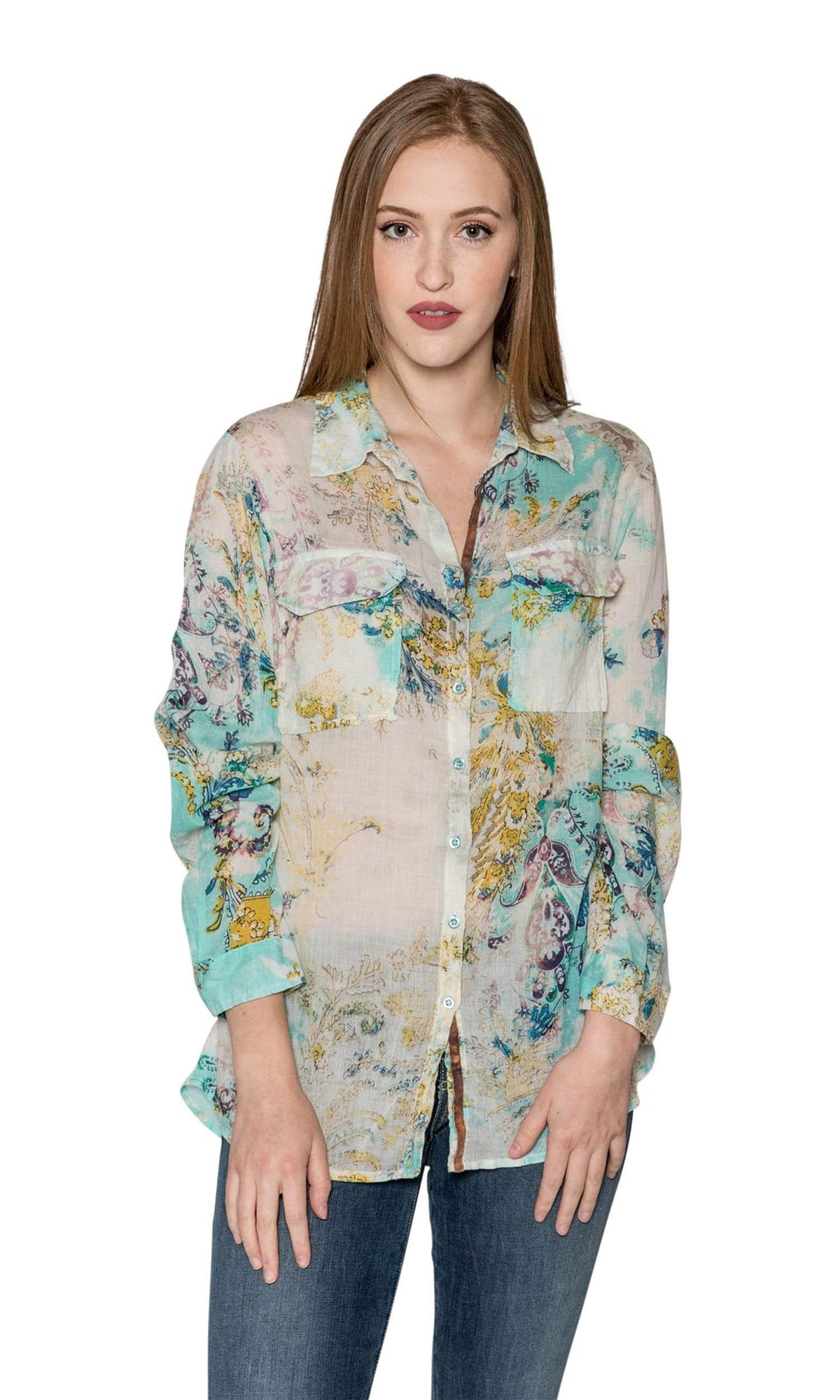 J.A.K. Button Down Teal Floral Shirt