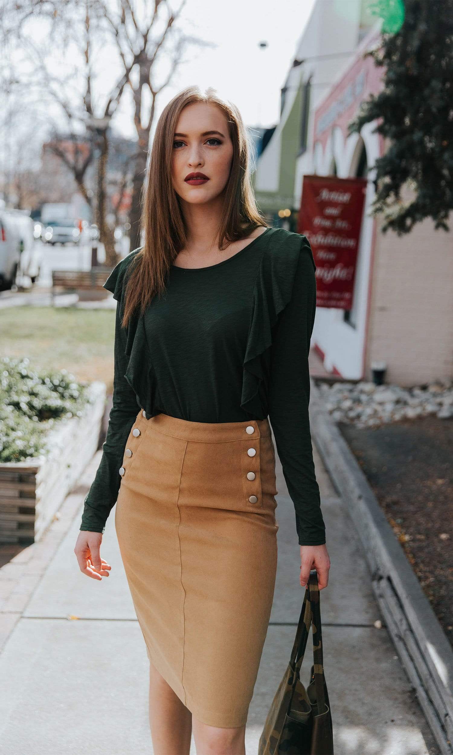 J.O.A. Faux Suede Skirt with Buttons