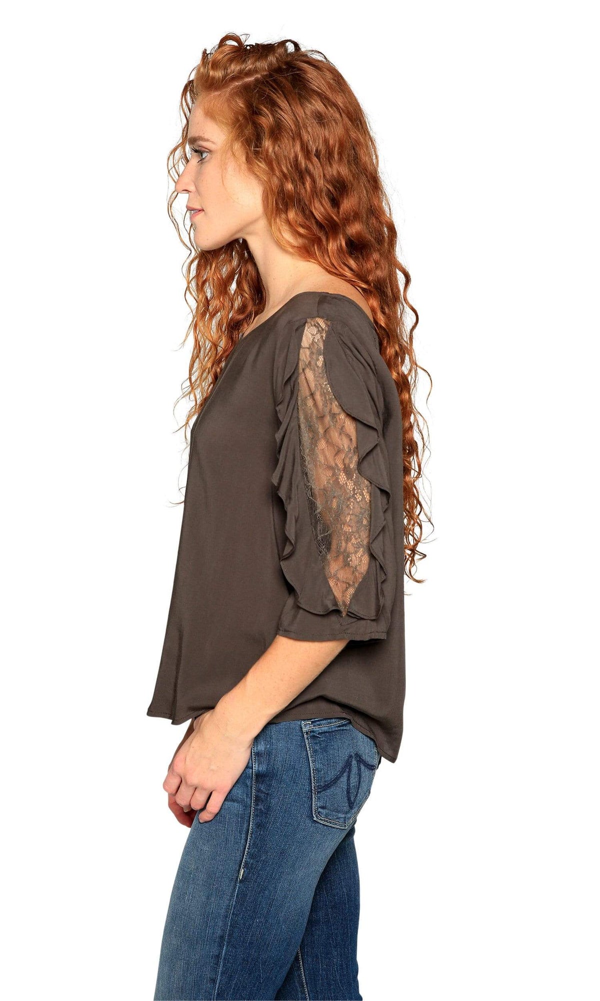 Velvet by Graham &amp; Spencer Wrenley Lace Sleeve Challis Top
