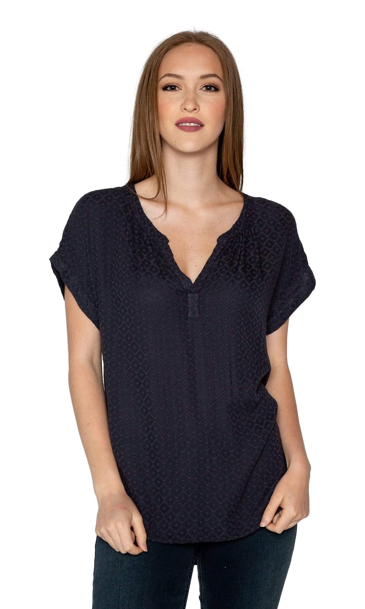 Velvet by Graham &amp; Spencer Devanee Damask Rayon Short Sleeve Top