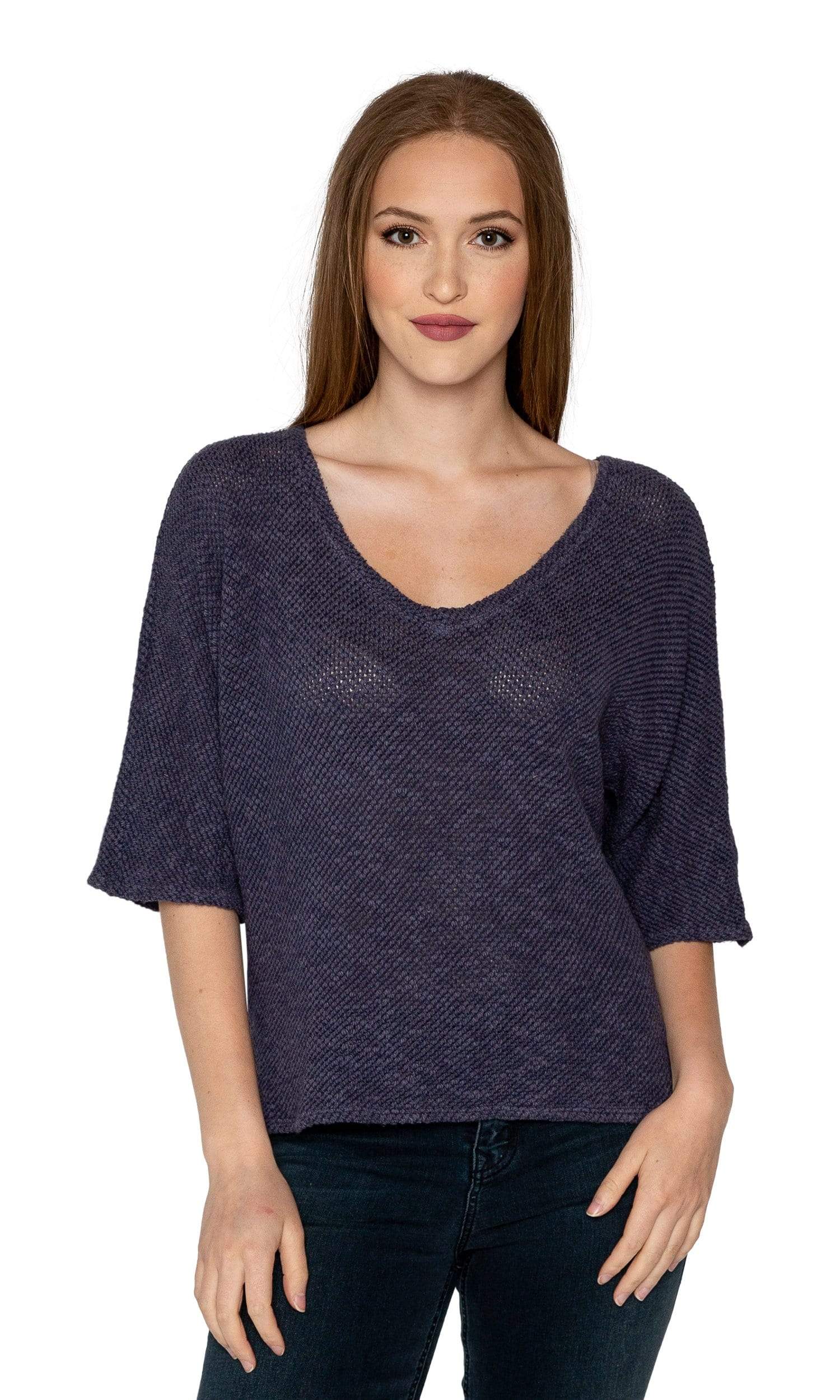 Velvet by Graham & Spencer Dominika Cotton Crochet 3/4 Sleeve Top