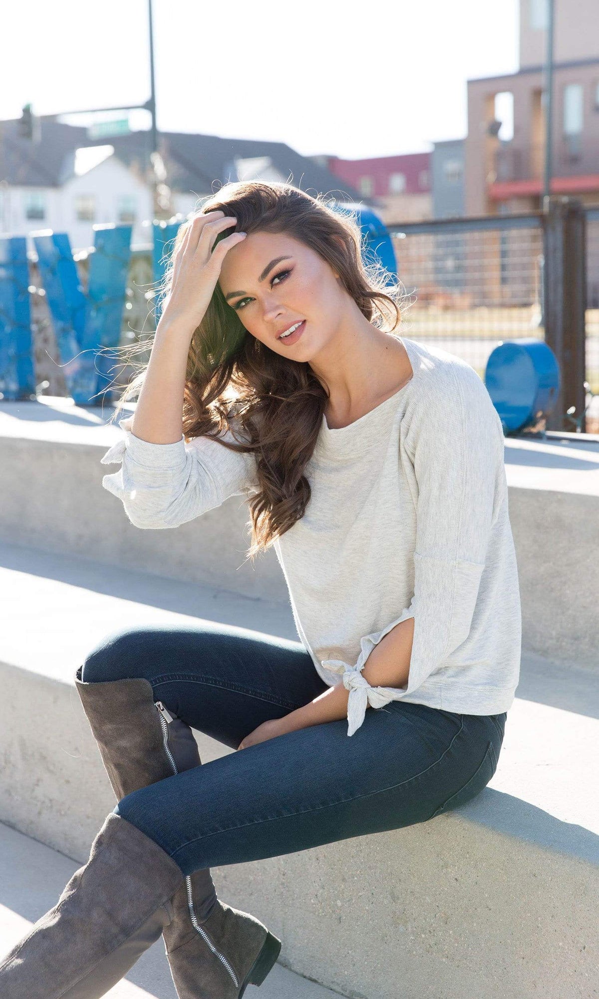 River + Sky Sweetwater Tie Sleeve High Low Sweatshirt