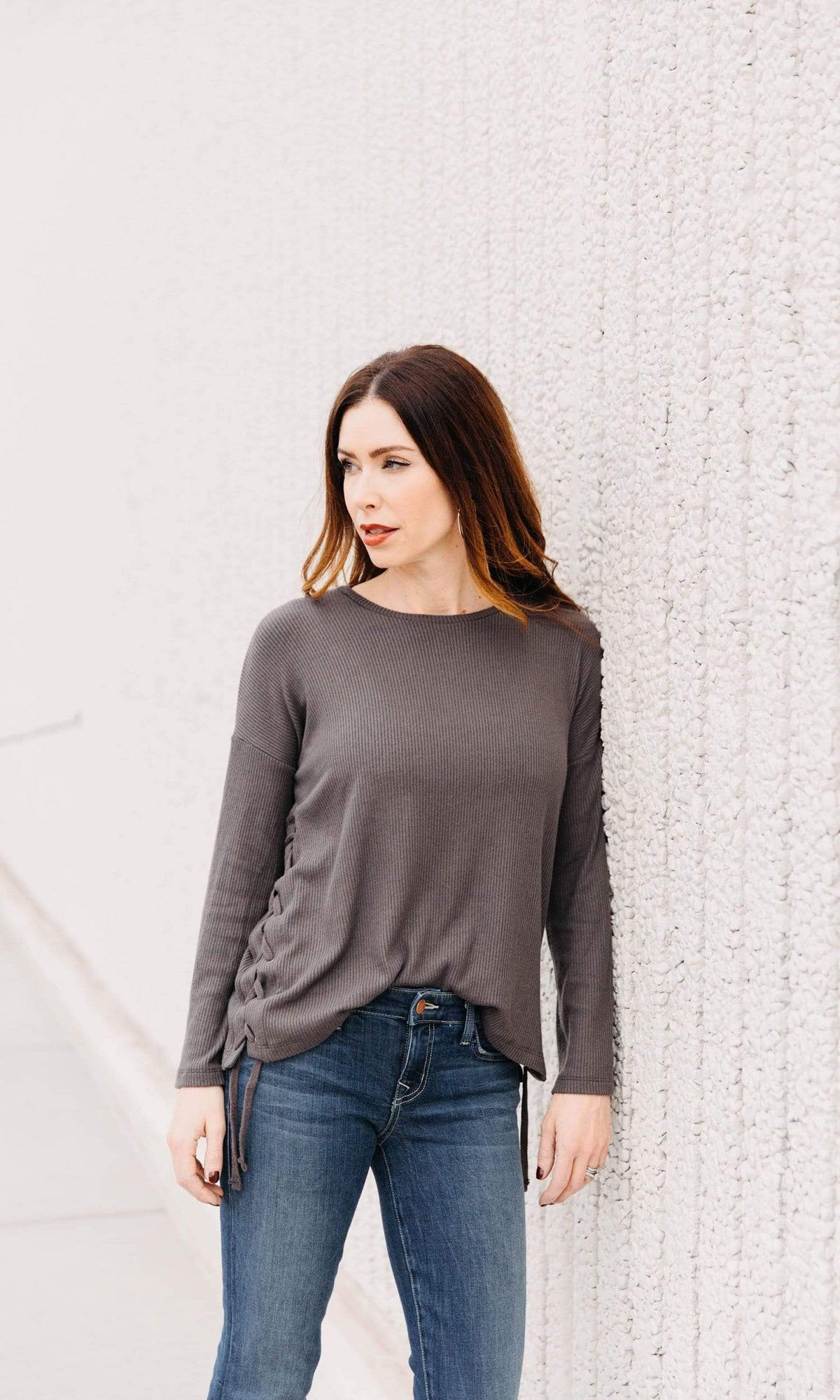 Velvet by Graham &amp; Spencer Jonas Cozy Rib Lace Up Sleeve Top