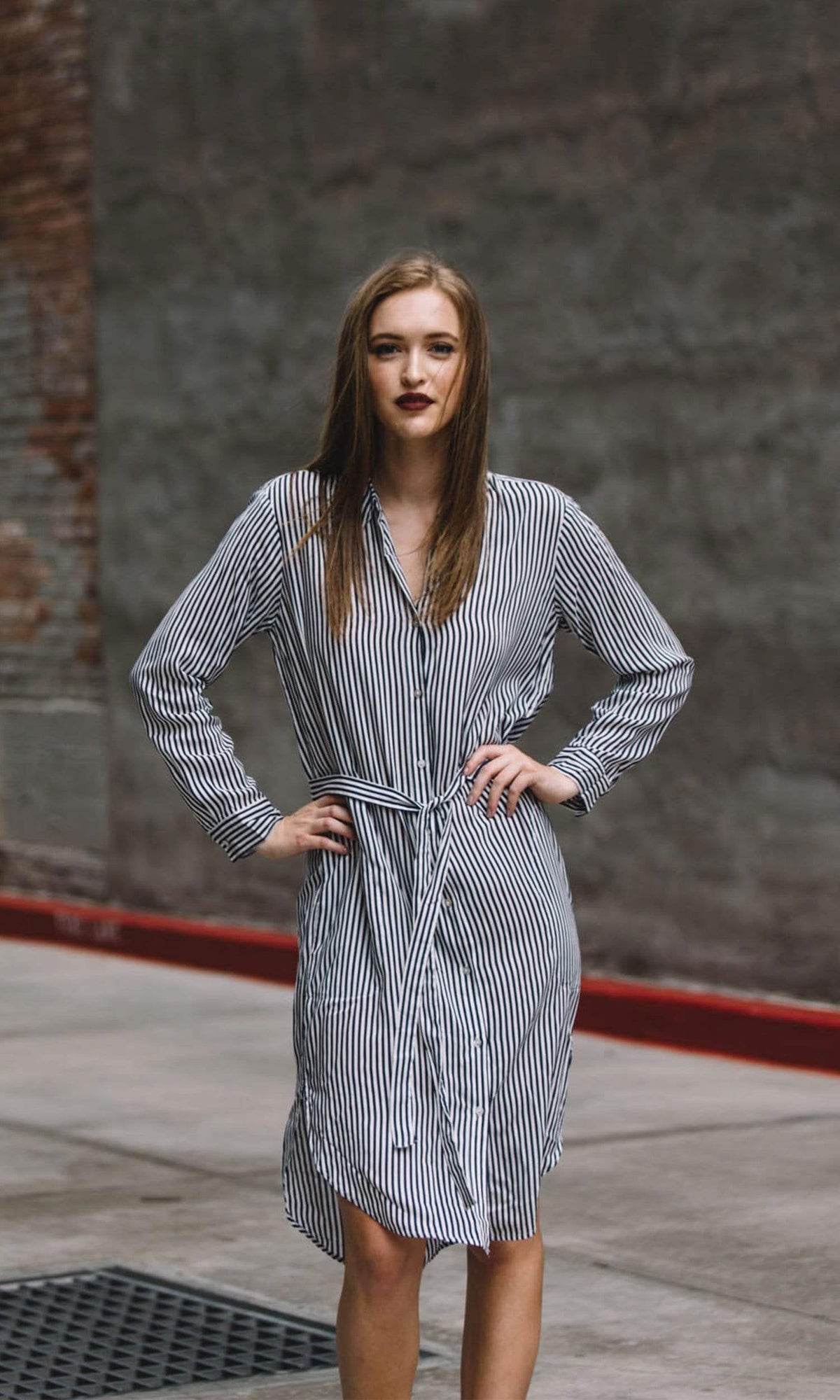 Velvet by Graham &amp; Spencer Sonoma03 Vertical Stripe Shirt Dress