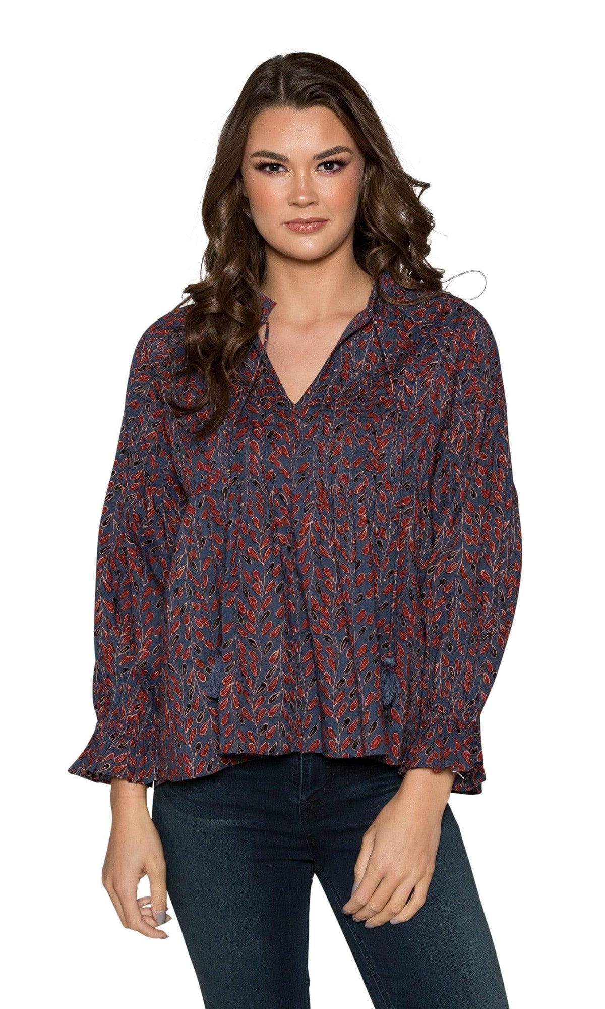 Velvet by Graham &amp; Spencer Jayla Printed Cotton Pintuck Peasant Top