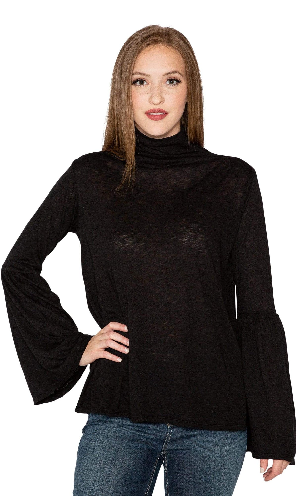 Velvet by Graham &amp; Spencer Xena Lux Slub Bell Sleeve Mock Neck Top