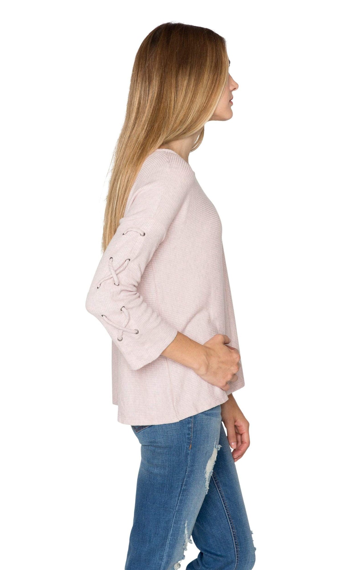 Velvet by Graham &amp; Spencer Cliona Cozy Jersey Ribbed Lace Up Sleeve Top