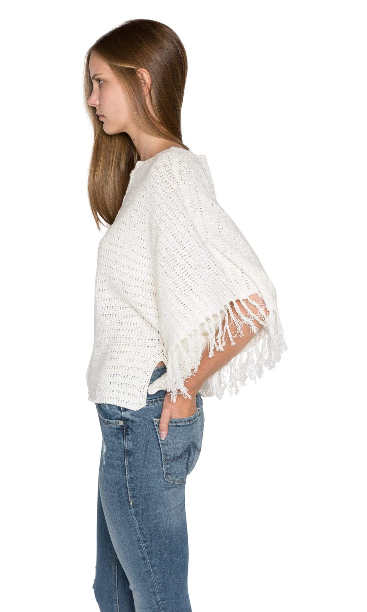 Velvet by Graham &amp; Spencer Ashlie Crochet Knit Fringe Sleeve Sweater