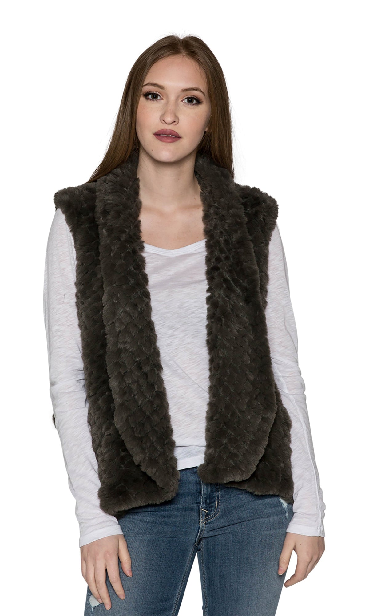 Love Token Ali Faux Fur Vest-Green