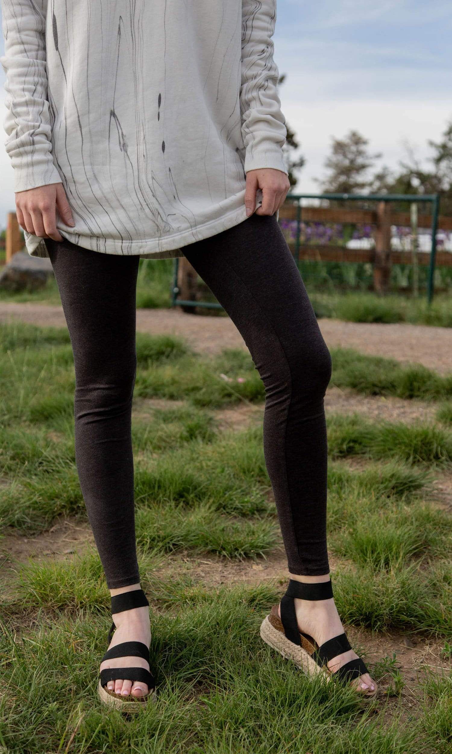 Black Mid Waist Cotton Ankle Length Leggings, Casual Wear, Slim Fit