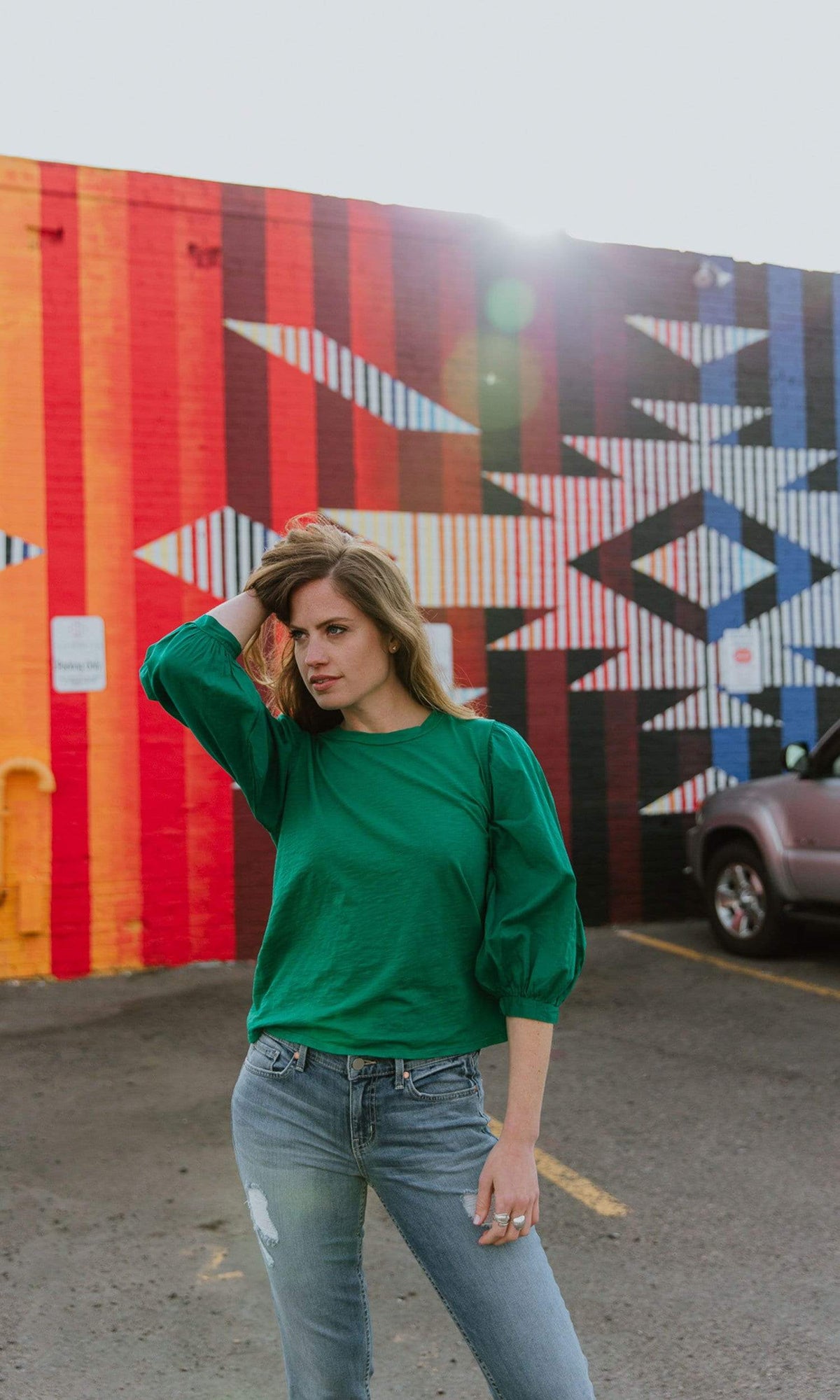 Velvet by Graham &amp; Spencer Simpson Cotton Slub Contrast Puff Sleeve Top