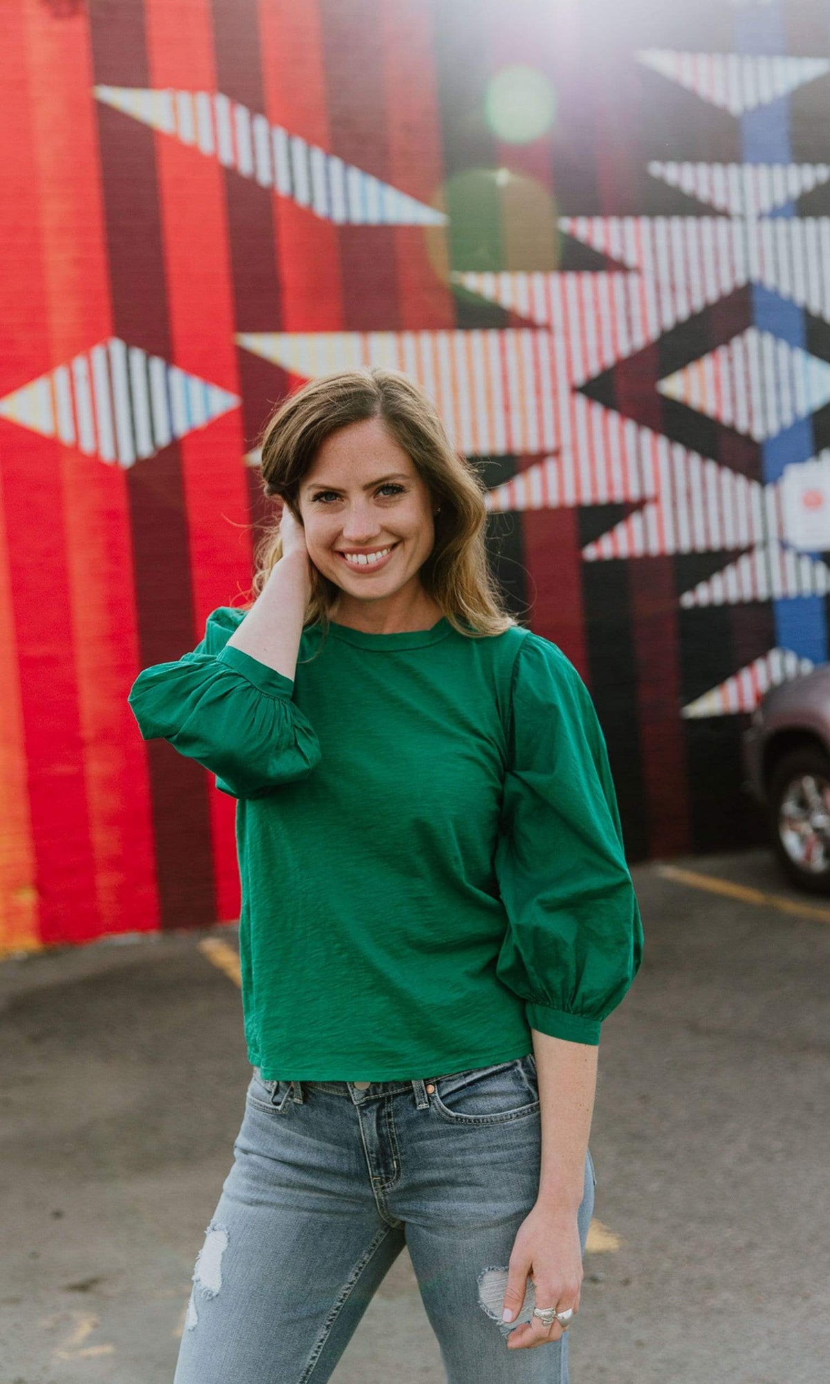 Velvet by Graham &amp; Spencer Simpson Cotton Slub Contrast Puff Sleeve Top