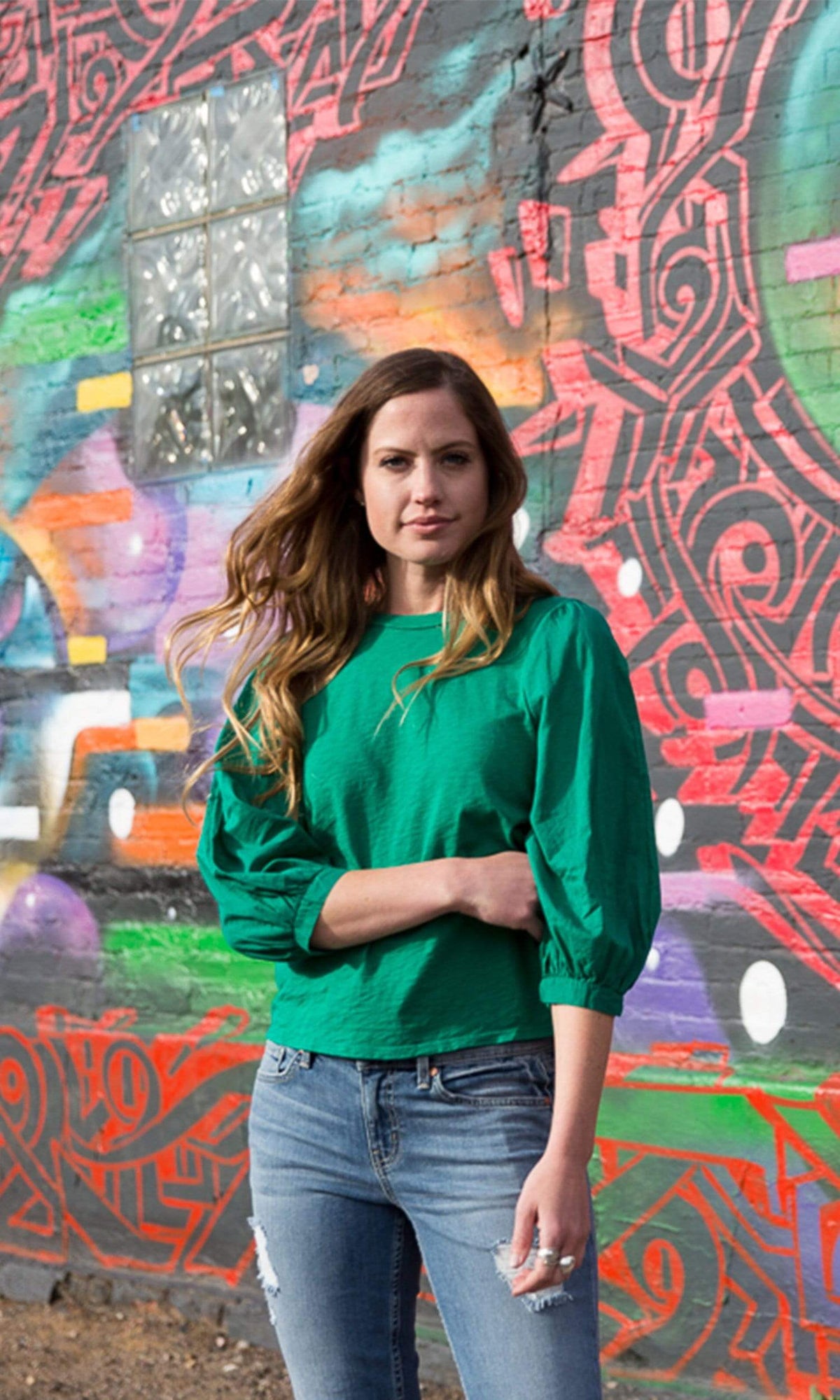 Velvet by Graham &amp; Spencer Simpson Cotton Slub Contrast Puff Sleeve Top