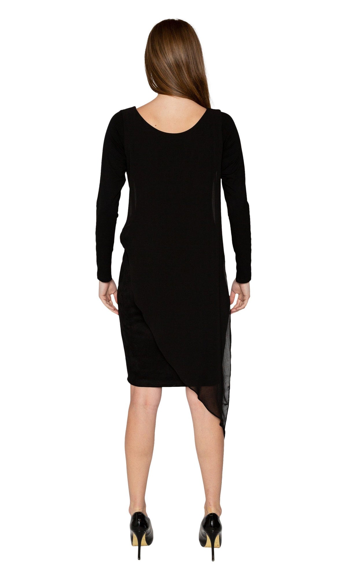 Analili Ariel Formal Black Long Sleeve Boat Neck Dress