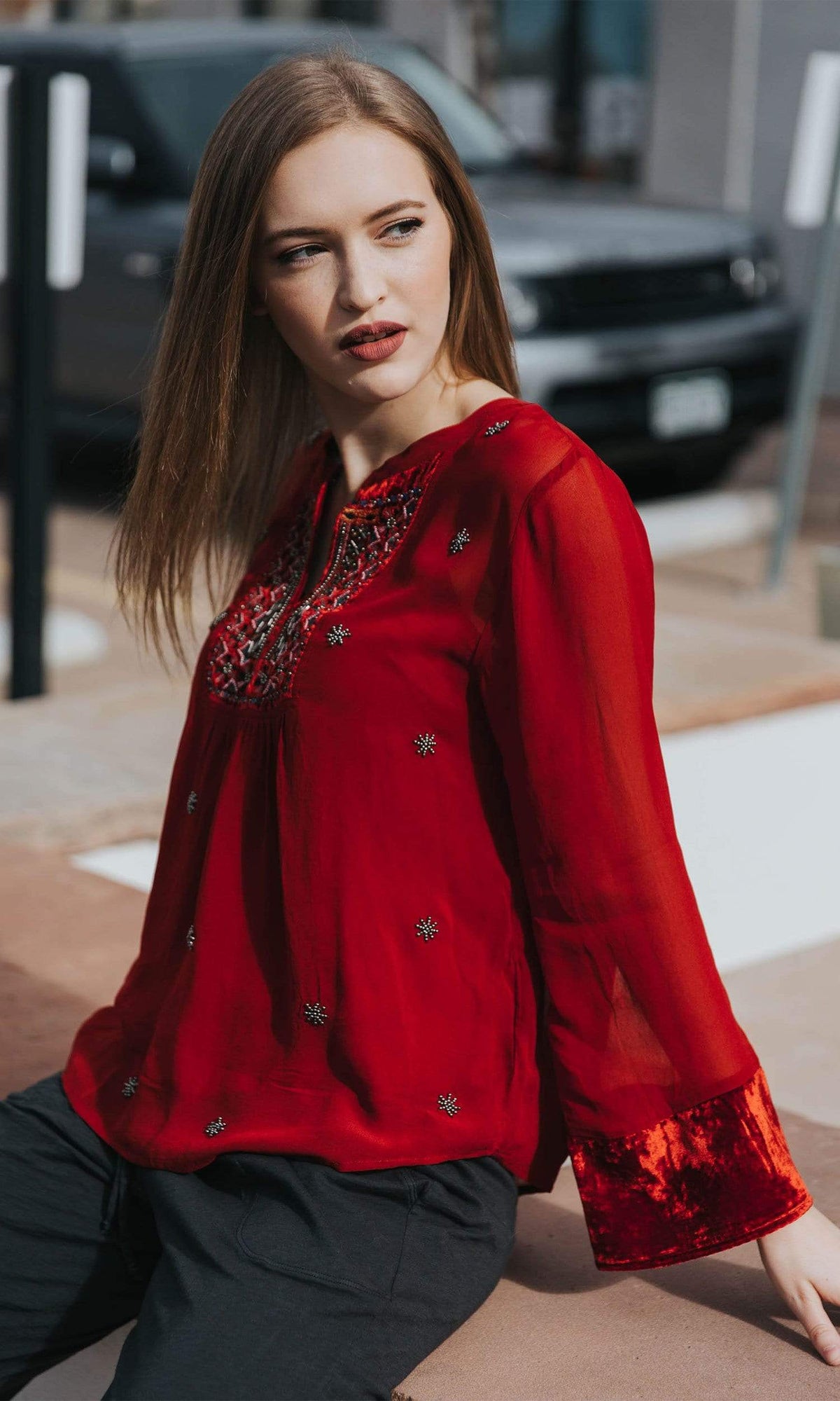 Velvet by Graham &amp; Spencer Becky Beaded Velvet Georgette Top