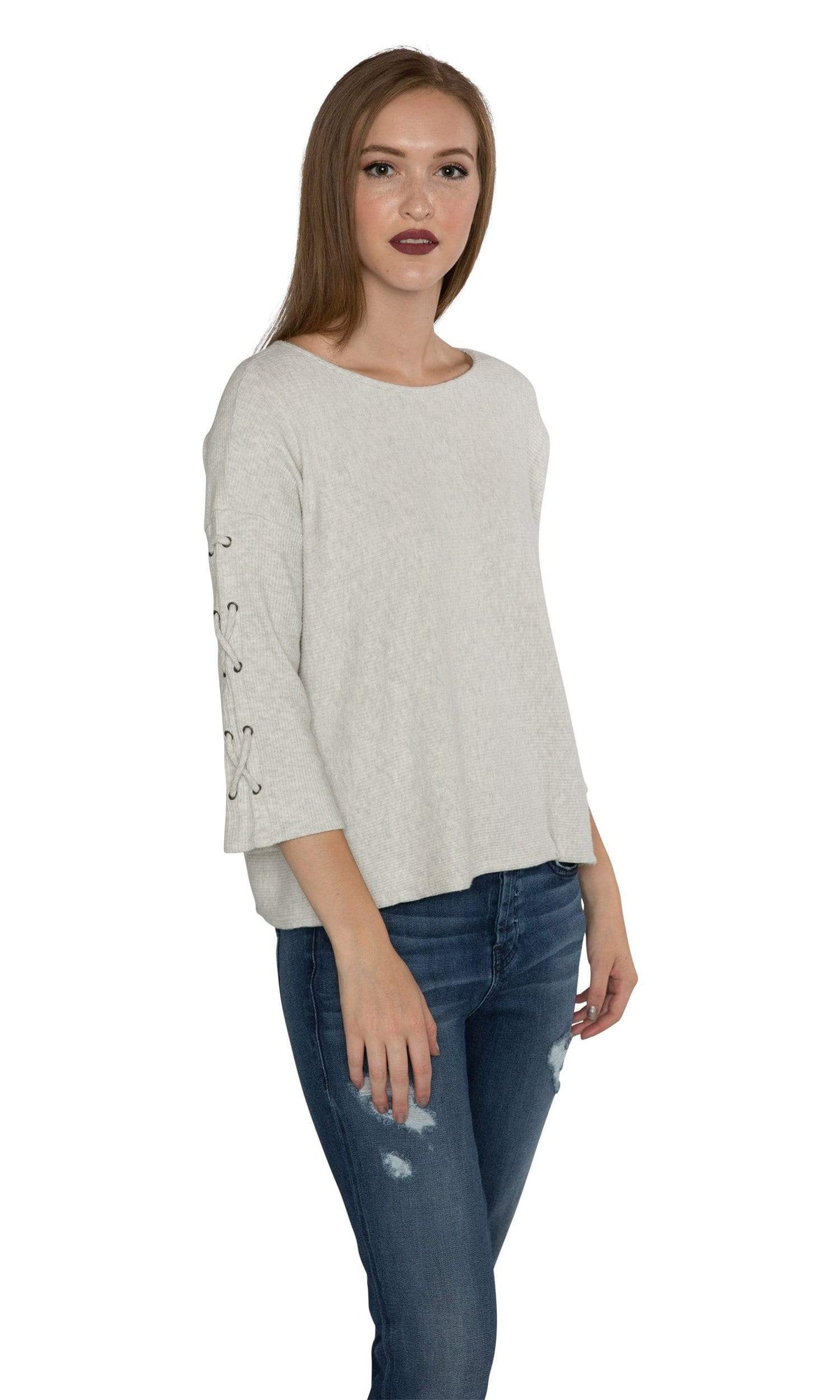 Velvet by Graham &amp; Spencer Cliona Cozy Jersey Ribbed Lace Up Sleeve Top