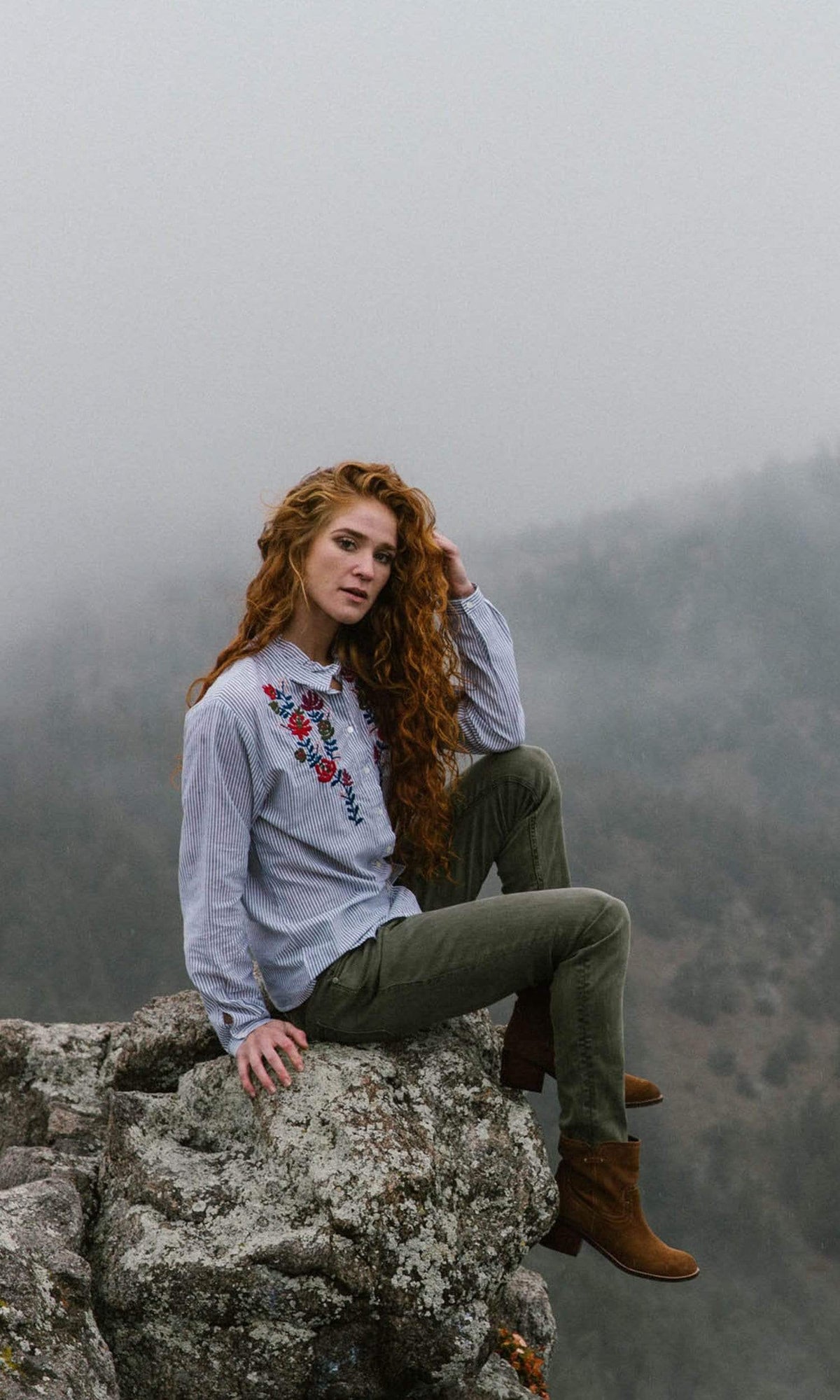 Velvet by Graham &amp; Spencer Kaidy Embroidered Stripe Mock Neck Shirt