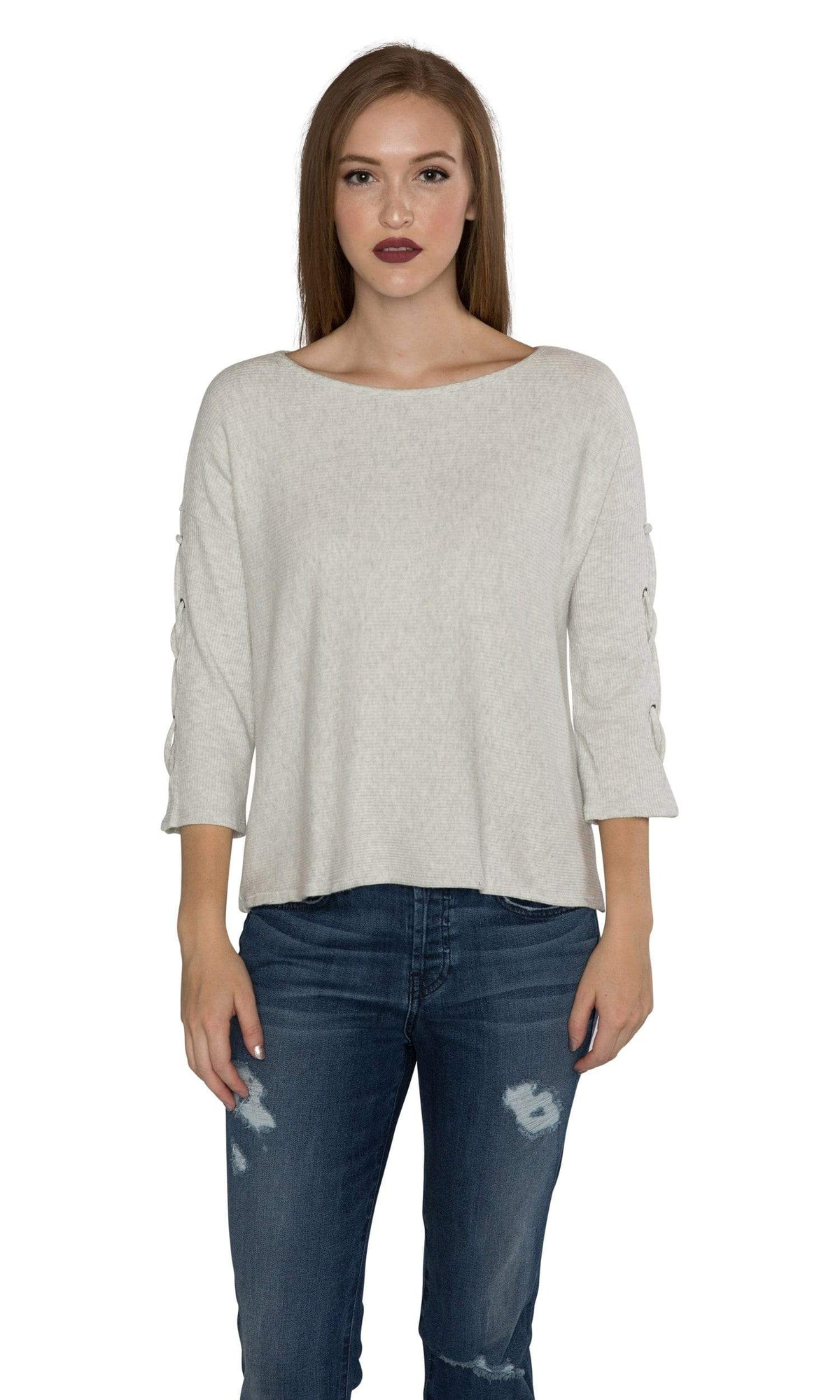 Velvet by Graham &amp; Spencer Cliona Cozy Jersey Ribbed Lace Up Sleeve Top