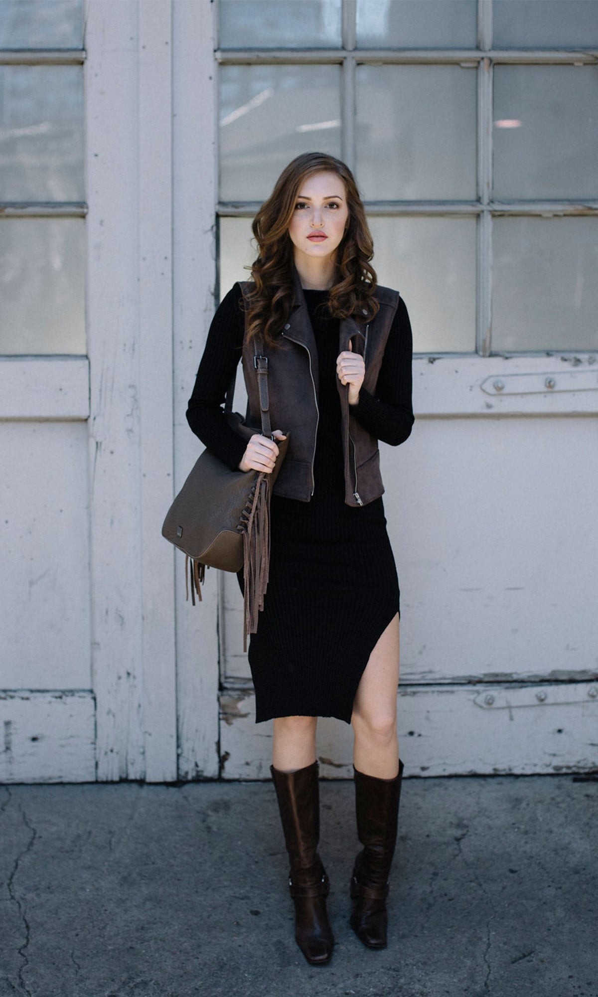 J.O.A. Long Sleeve Midi Dress with Side Slits