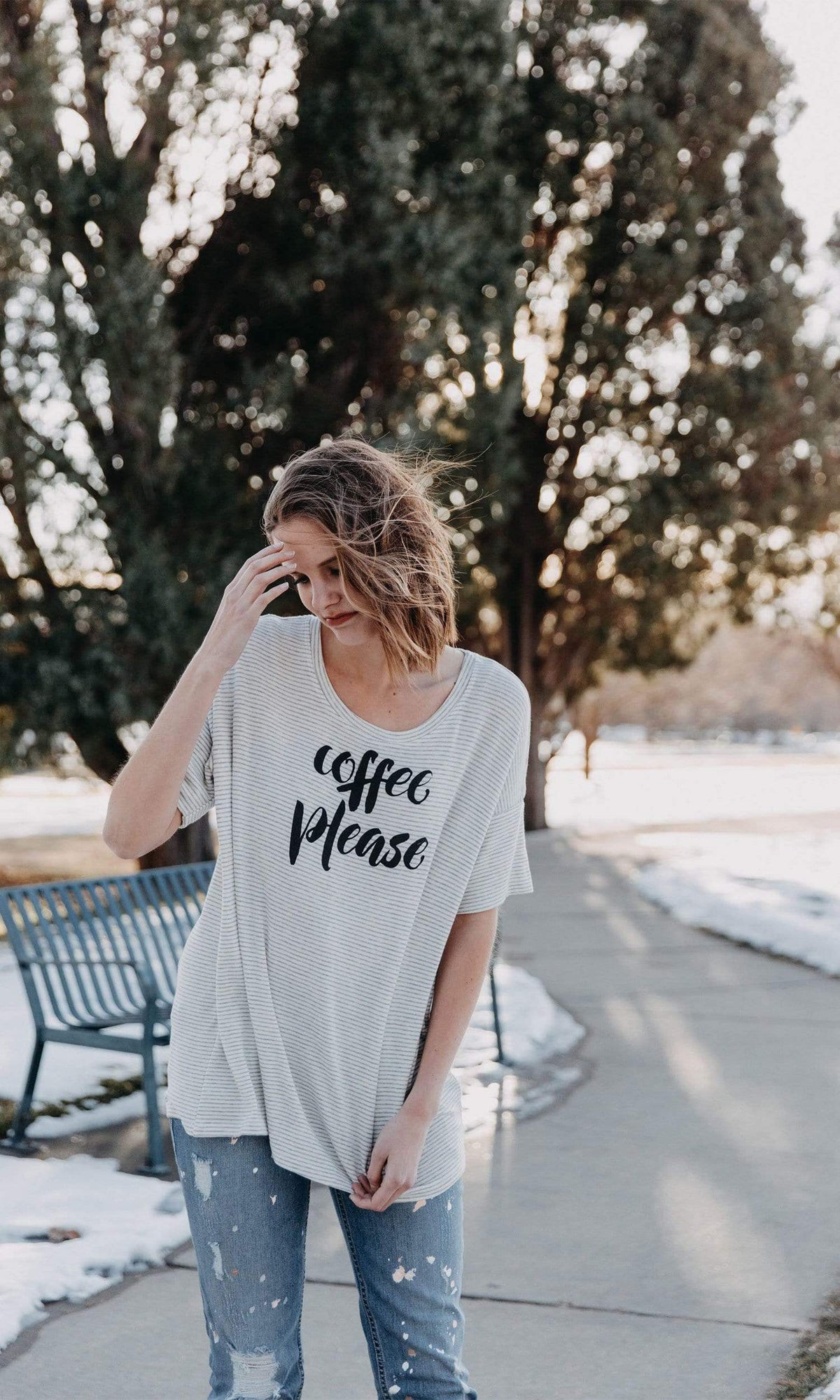 Sundown by River + Sky Coffee Please Striped Sleep Tee