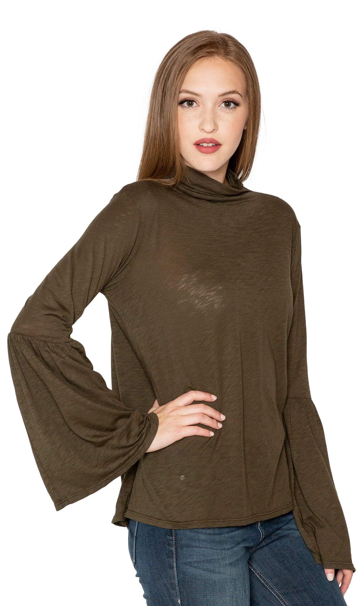 Velvet by Graham &amp; Spencer Xena Lux Slub Bell Sleeve Mock Neck Top