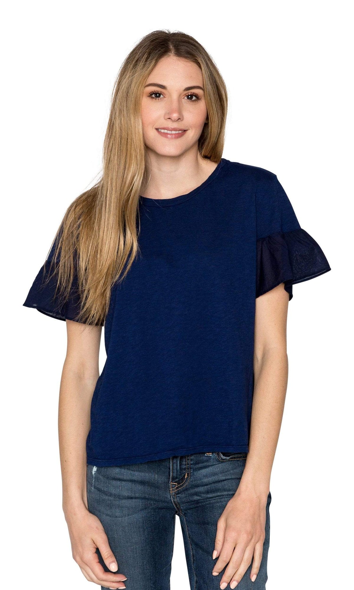 Velvet by Graham &amp; Spencer Maureen Cotton Contrast Ruffle Sleeve Top