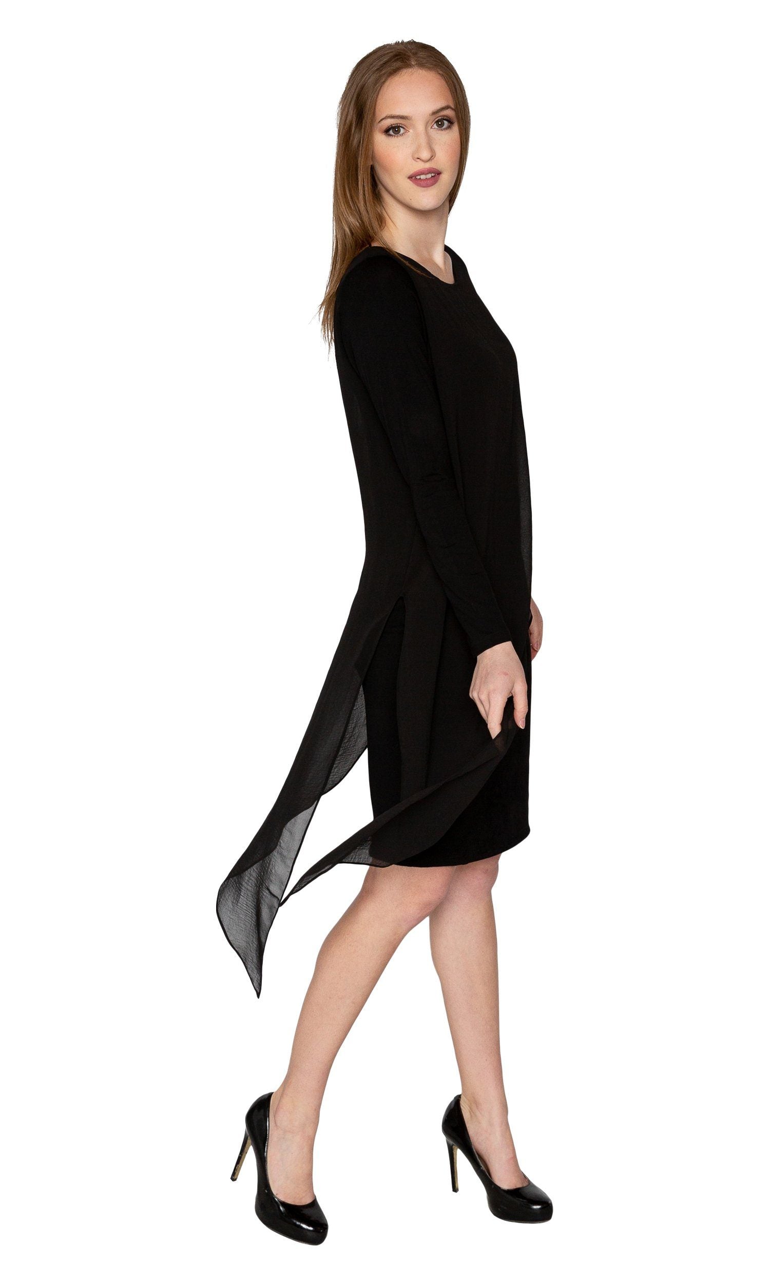 Analili Ariel Formal Black Long Sleeve Boat Neck Dress - Vintage Fringe Analili Ariel Formal Black Long Sleeve Boat Neck Dress - Vintage Fringe