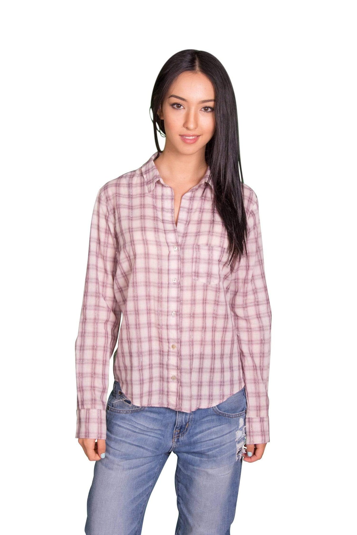 Velvet by Graham &amp; Spencer Setha Plaid Lurex Button-Up Top