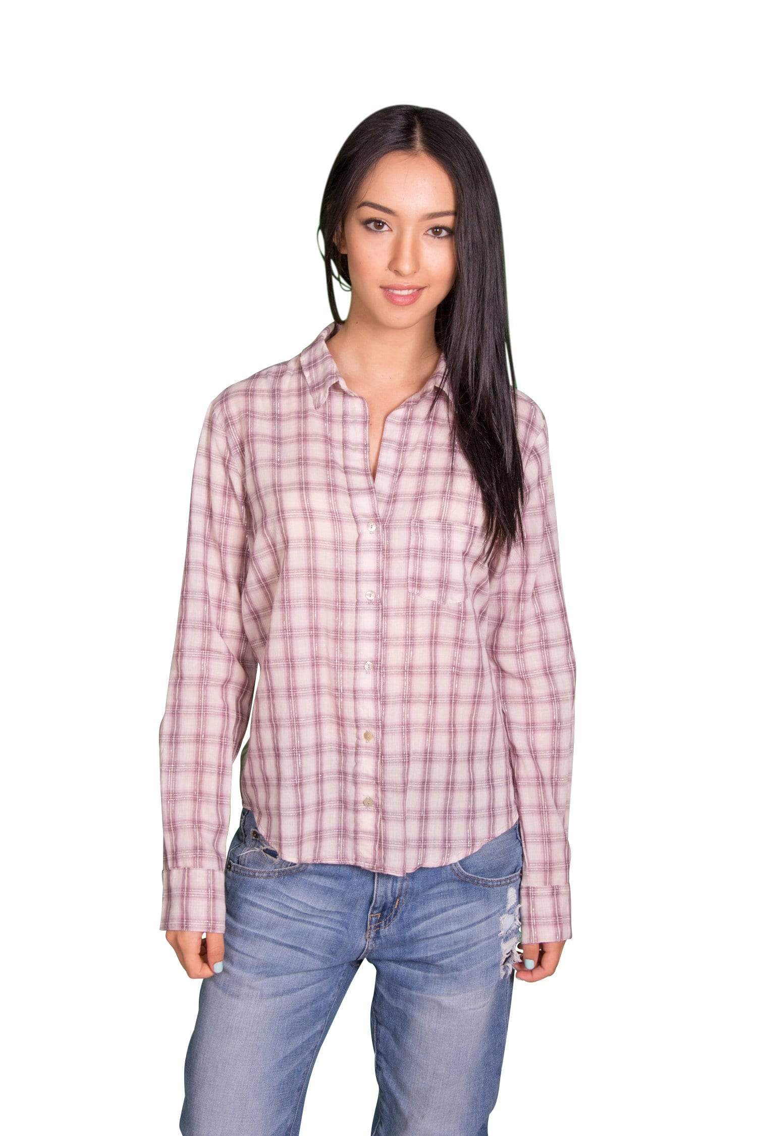 Velvet by Graham & Spencer Setha Plaid Lurex Button-Up Top